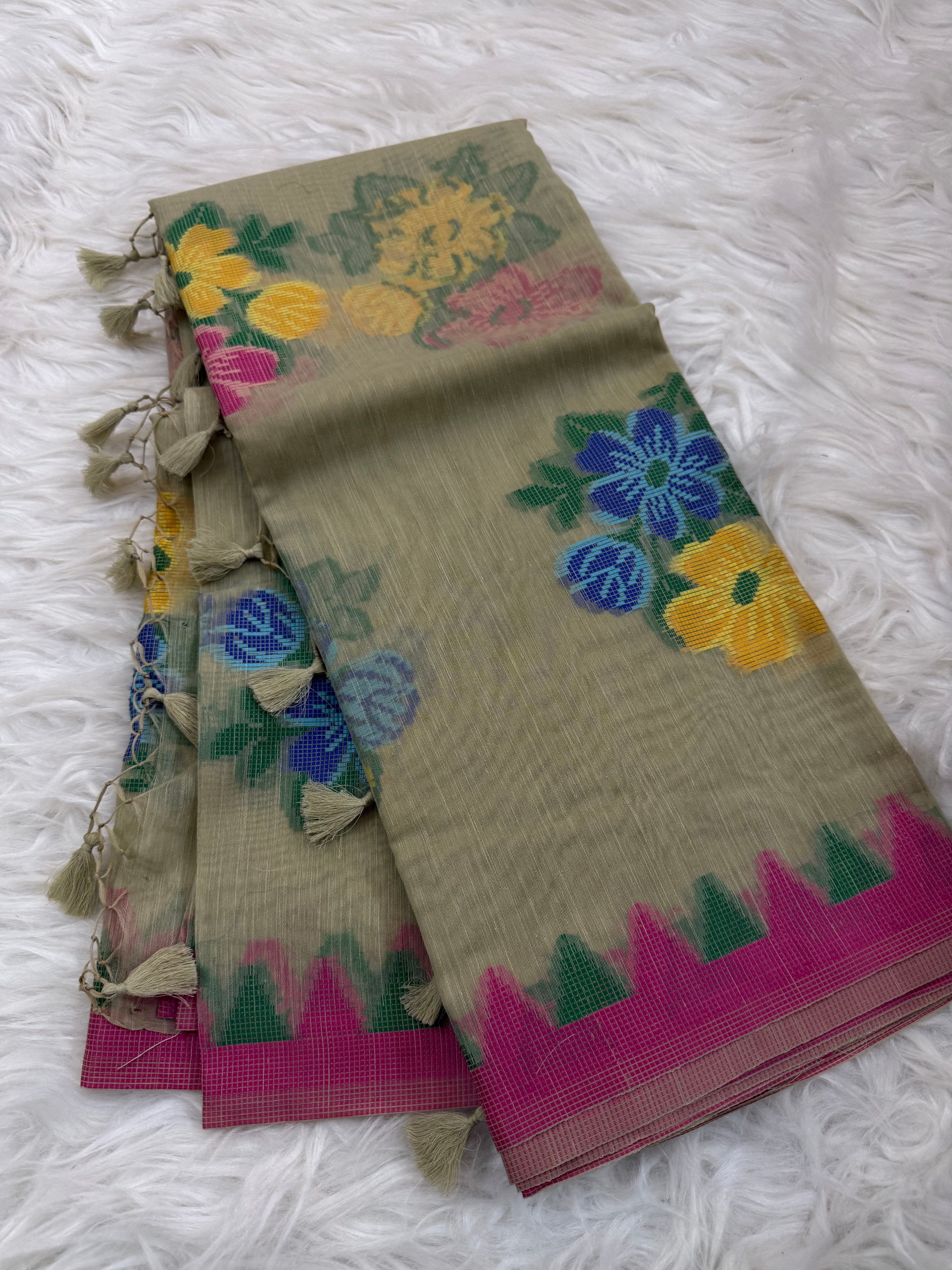 Multi colour Buta Linen Saree