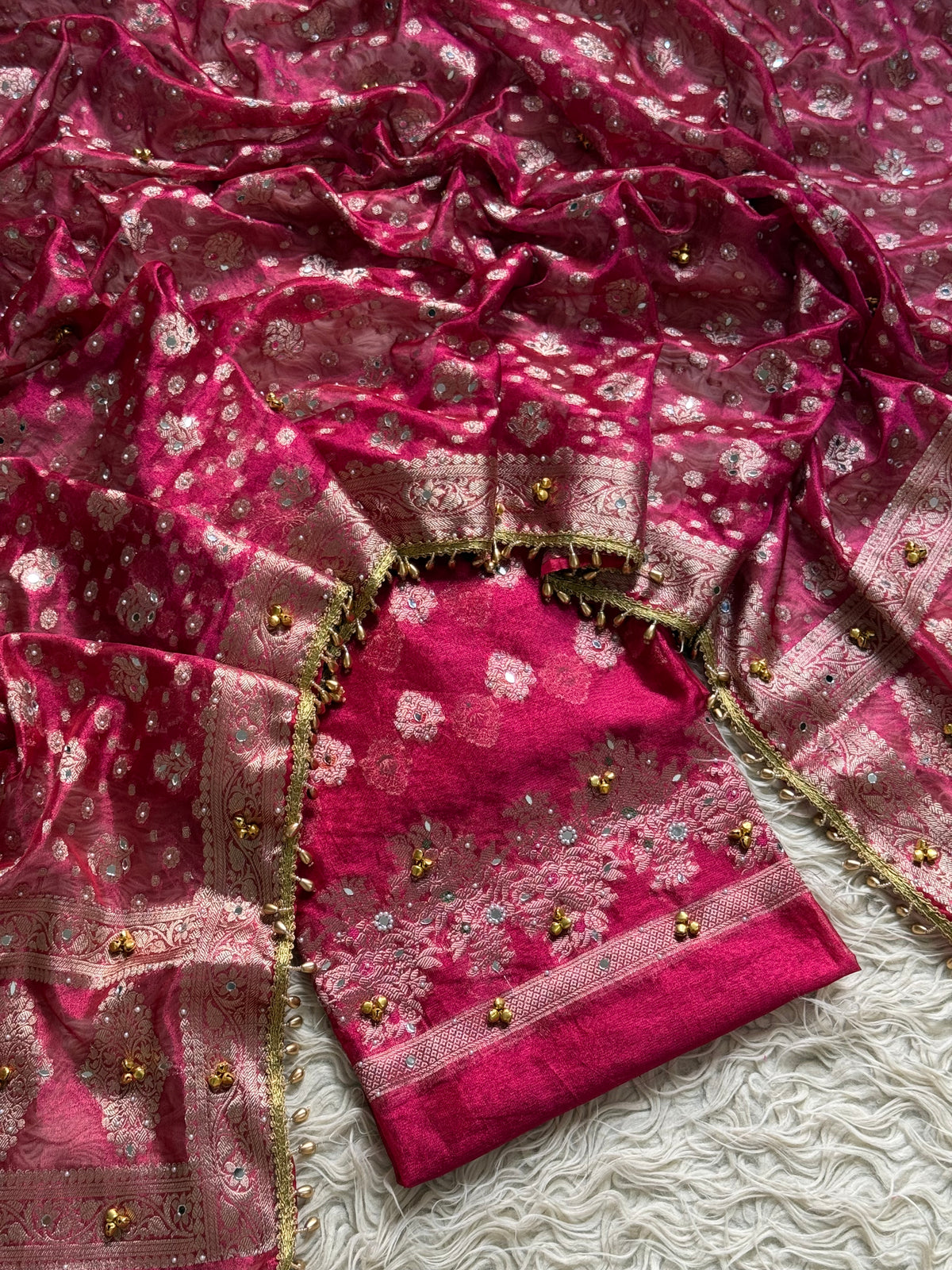Banarasi tissue suit with Ghungroo work