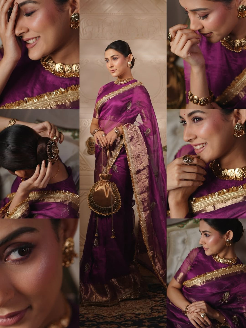 Purple 100%Pure Banarasi Tissue Saree with Hand Work on all over Body with Intricate Border and Pallu Design Along with diamond  Lace Work