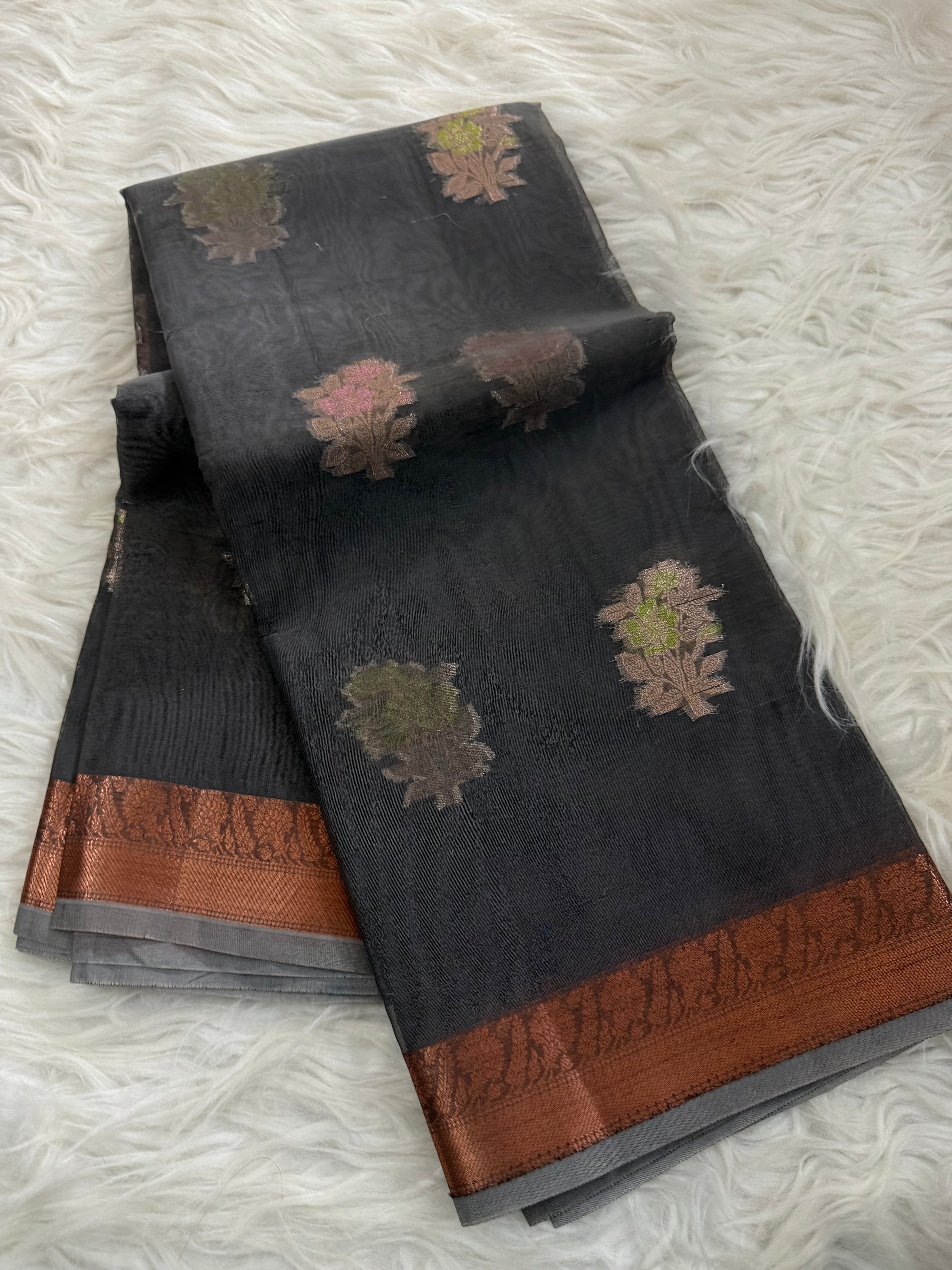 Multi Meena buta organza Silk Saree