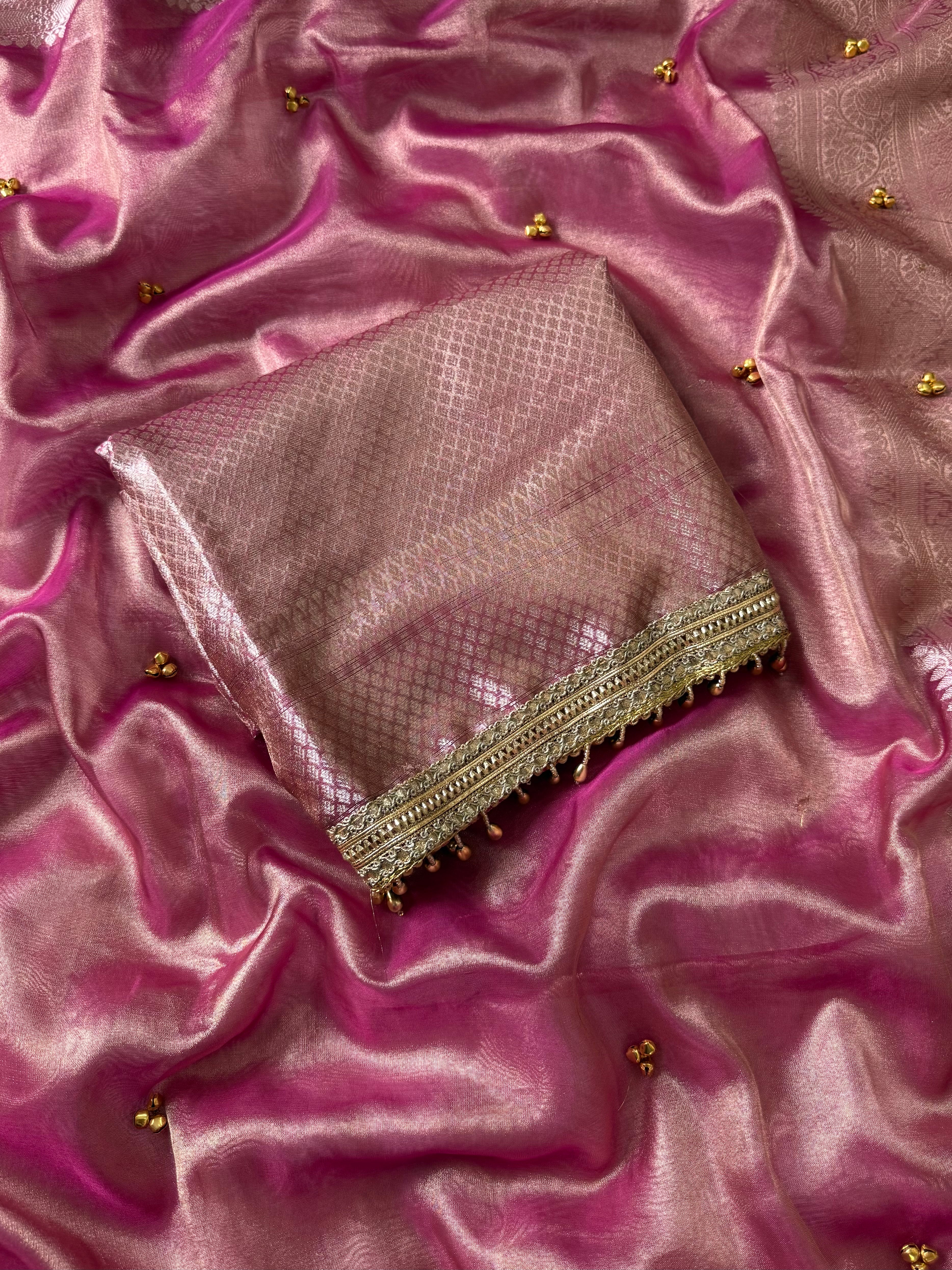 Baby Pink Banarasi tissue saree X ghungroo work