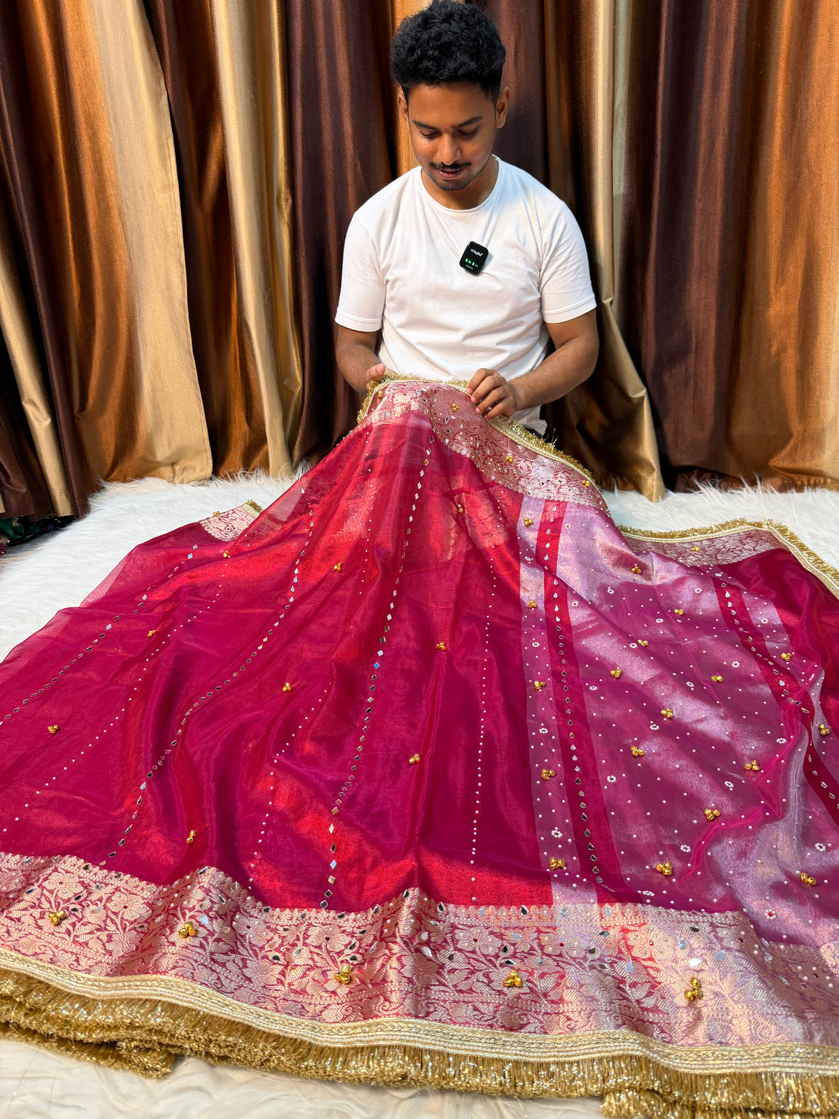 Banarasi tissue saree X ghungroo and mirror work