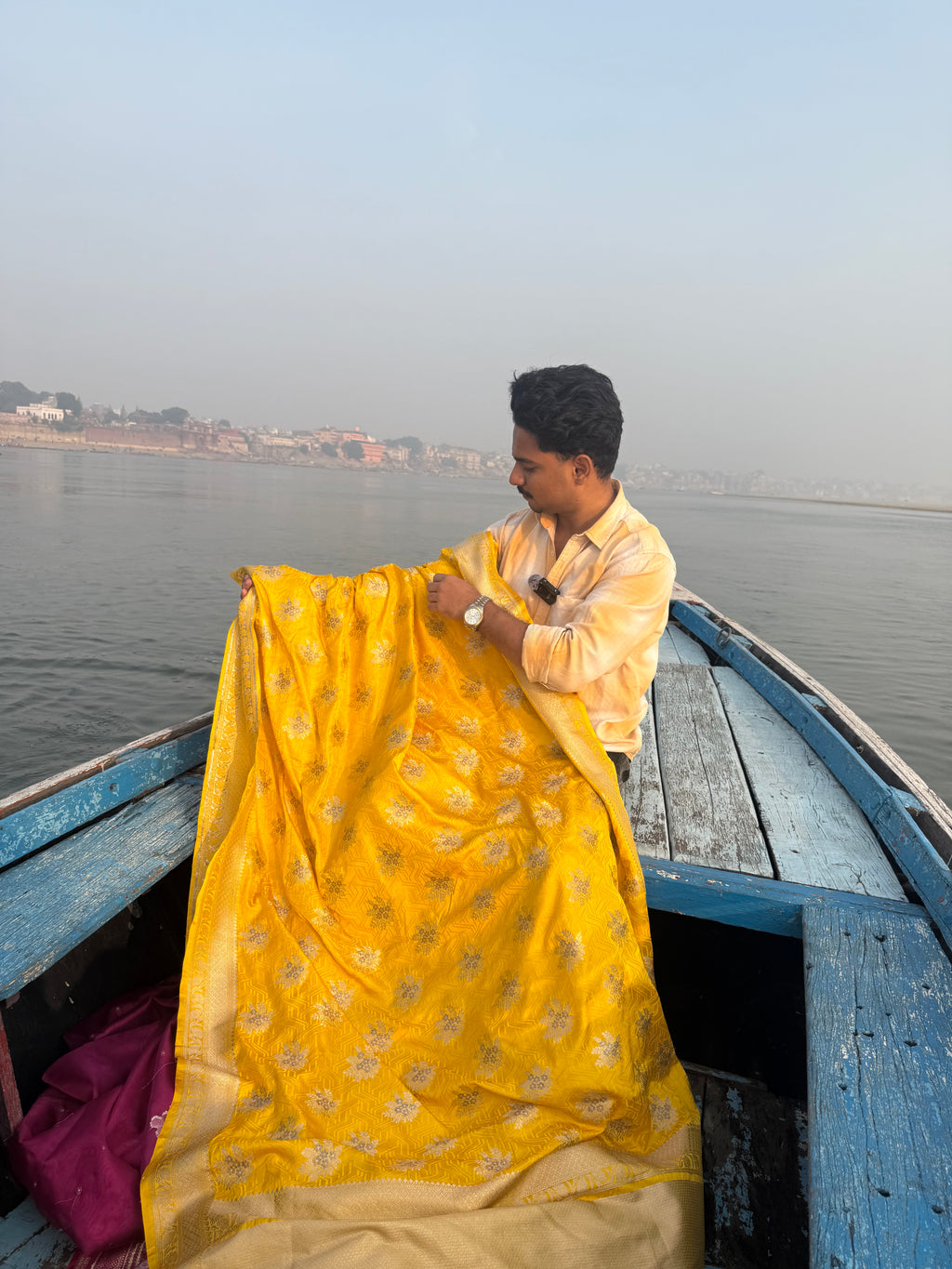 Yellow Banarasi Mashru Silk Saree All Over Alfi Meena Buta
