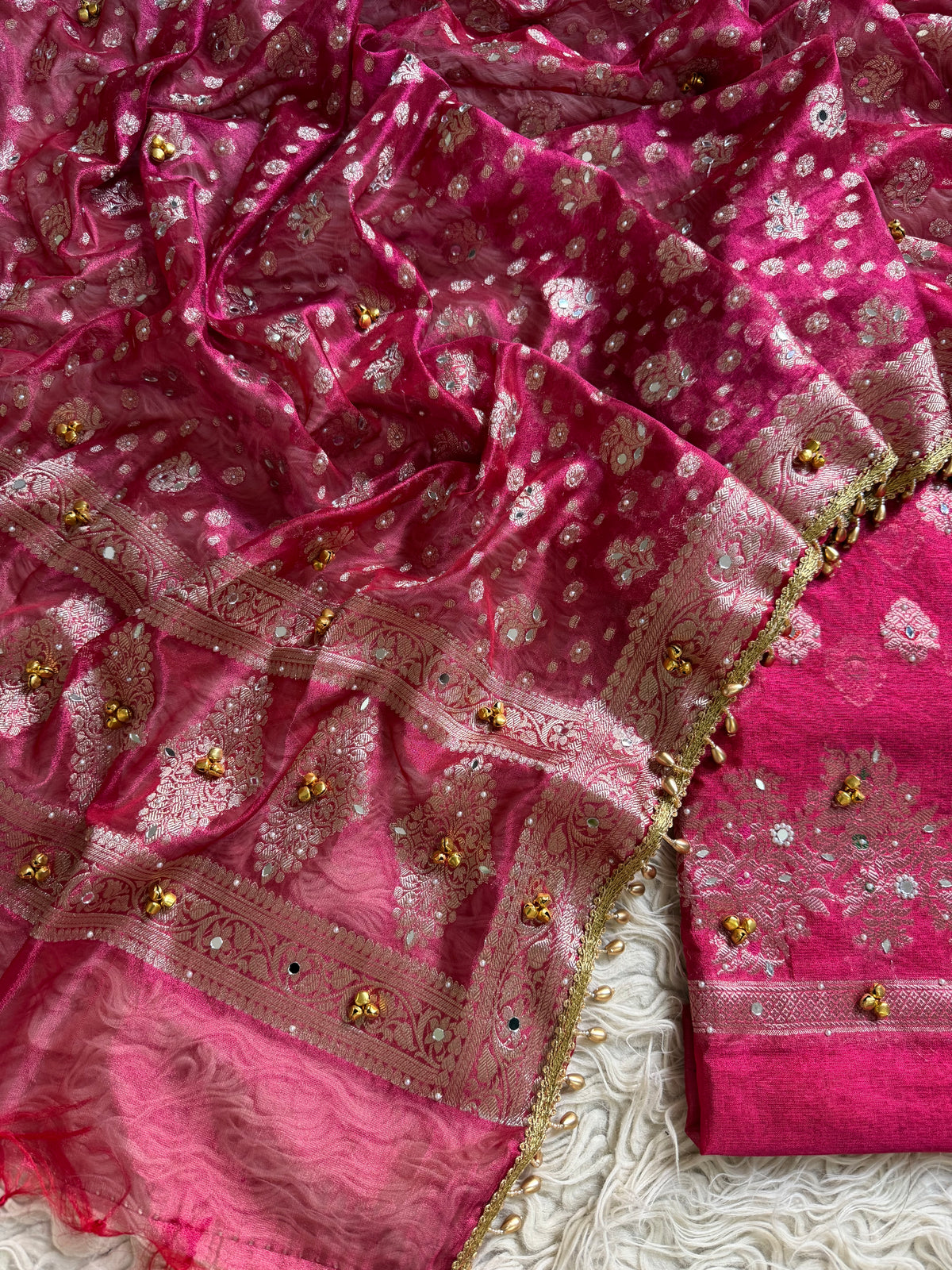 Banarasi tissue suit with Ghungroo work