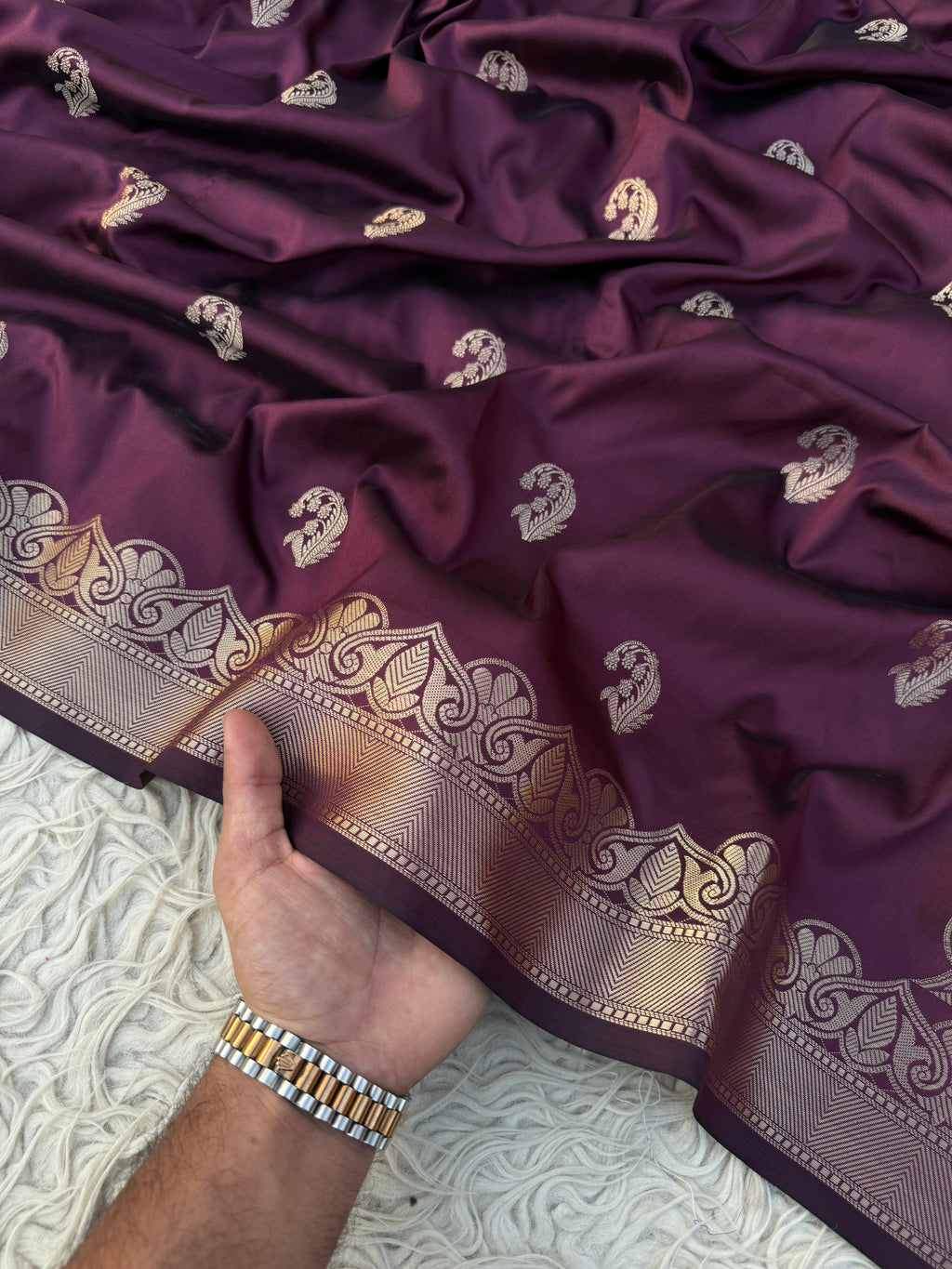 Rare wine shade Semi mashru katan Banarasi saree