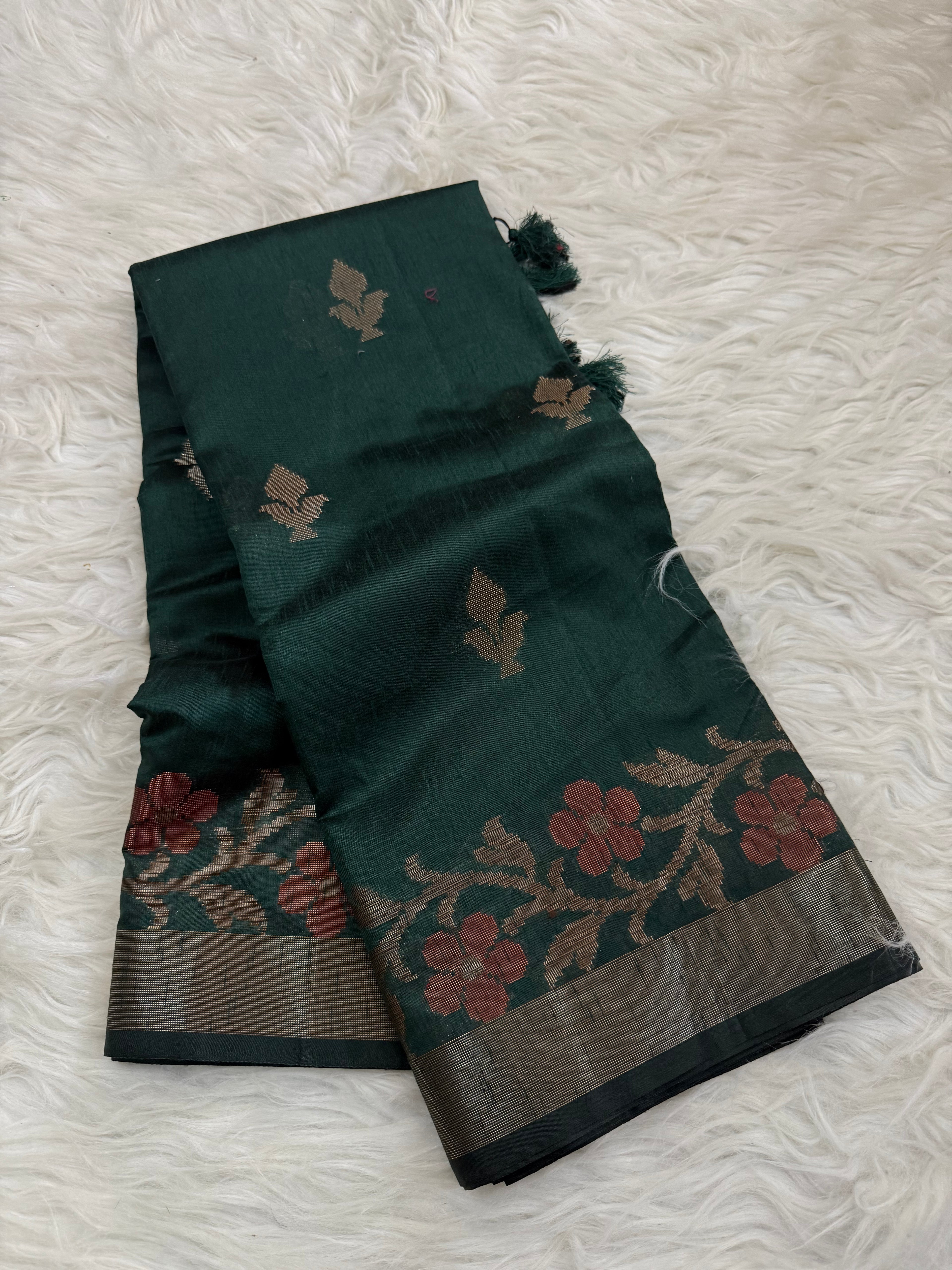 Dark Green Semi Tusshar Silk Saree