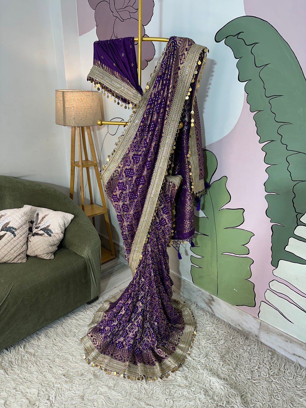 Purple Designer Georgette Katan Silk Saree with Gota Patti and Coin lace