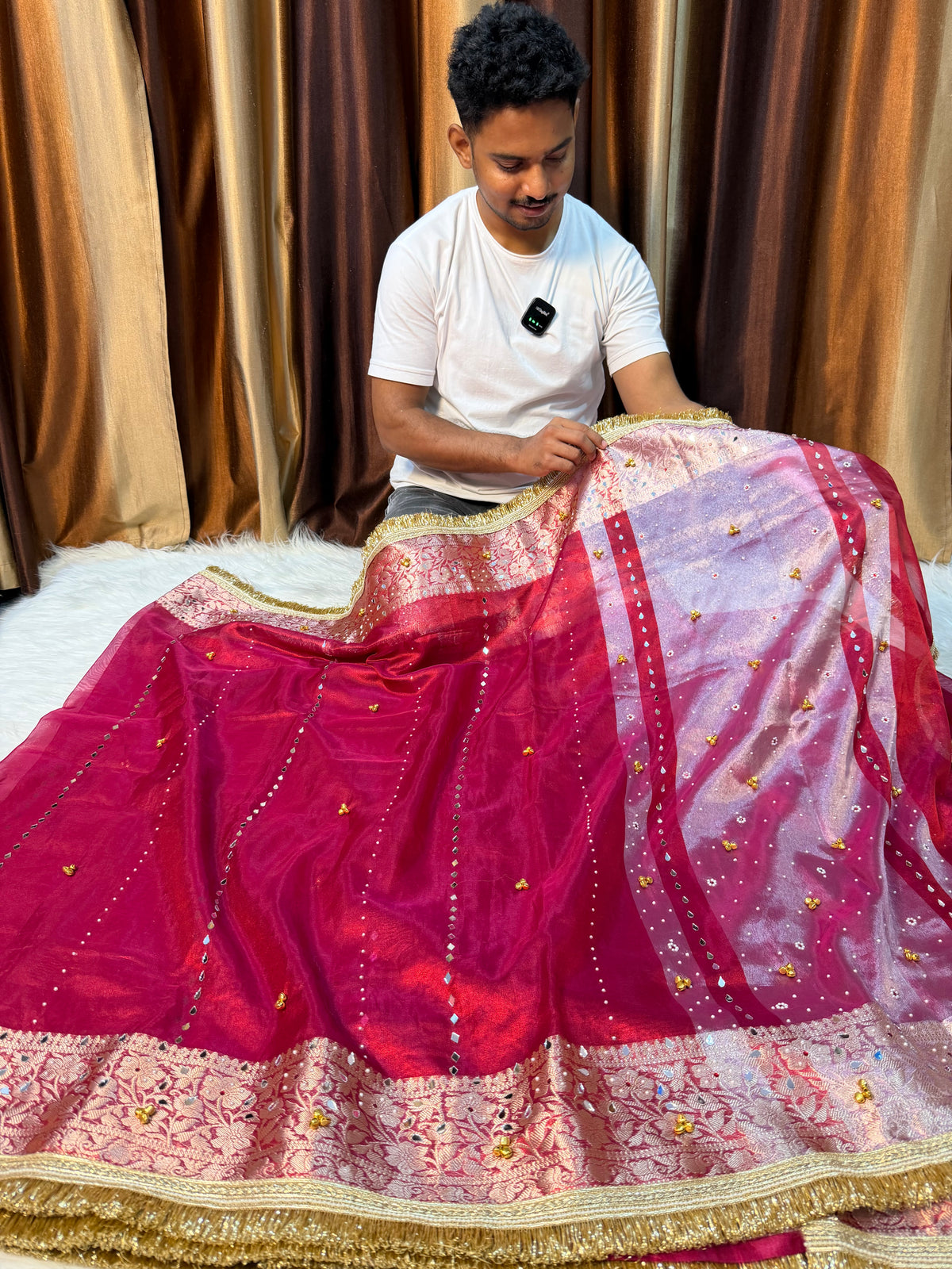 Banarasi tissue saree X ghungroo and mirror work