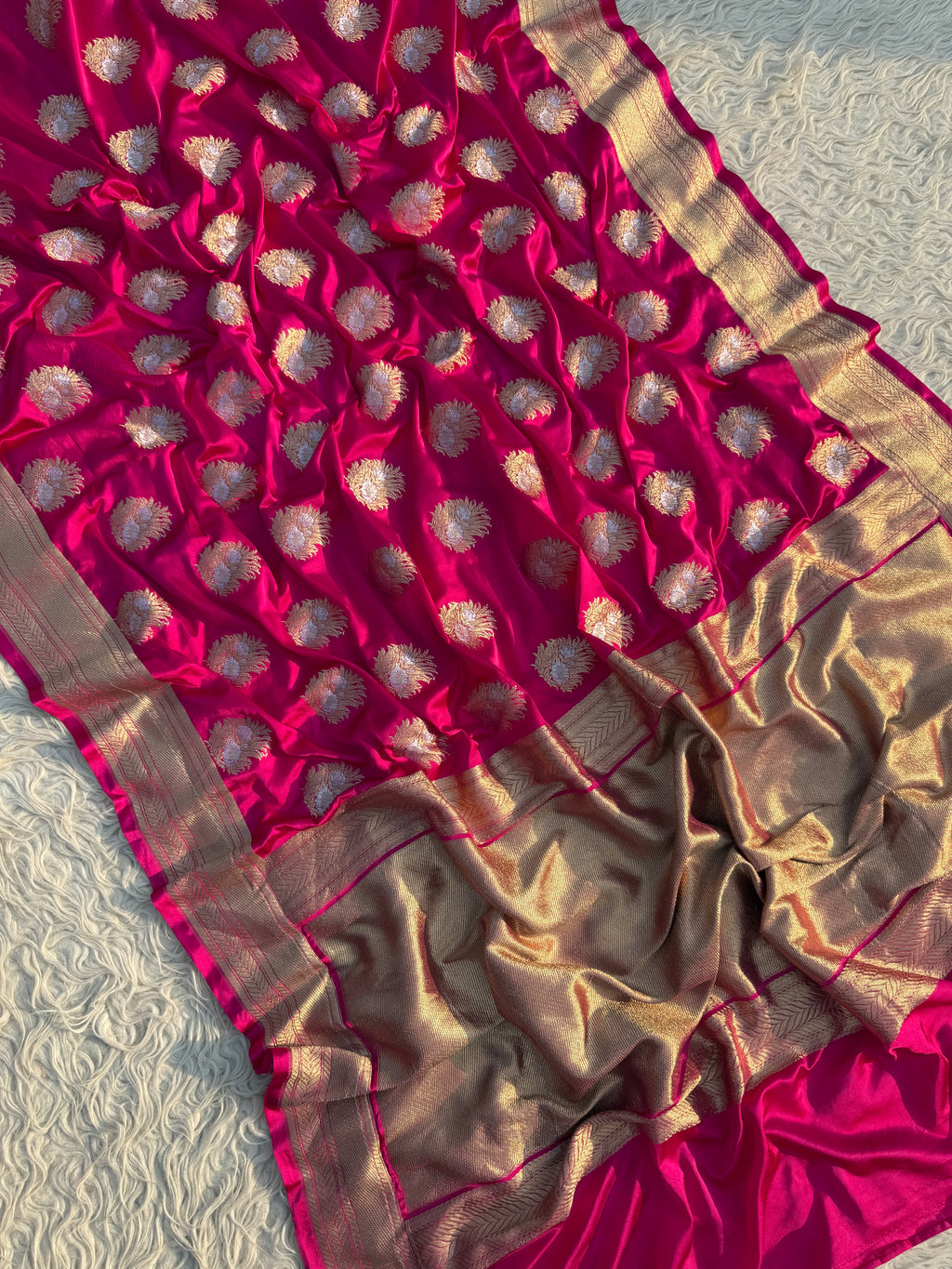 Rani Banarasi Mashru Silk Saree All Over Alfi Meena Buta