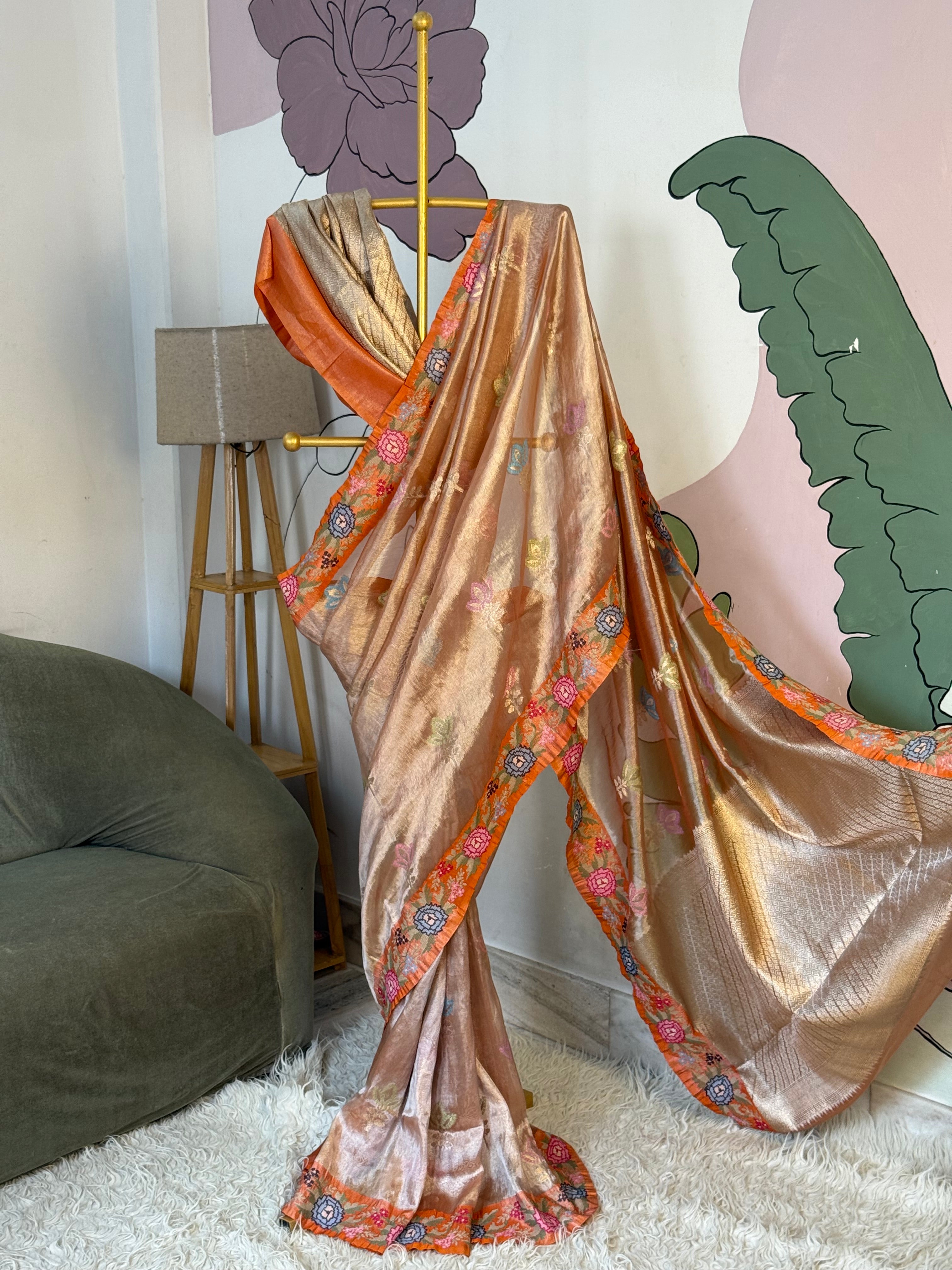 Banarasi tissue X Cross stitched Resham embroidery