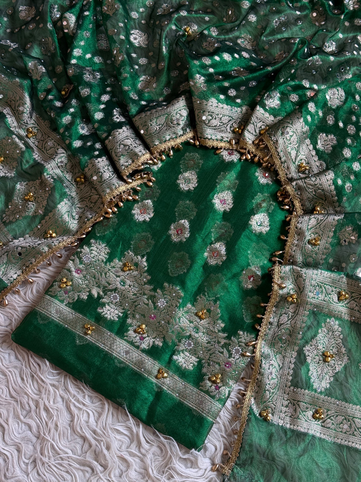 Banarasi tissue suit with Ghungroo work