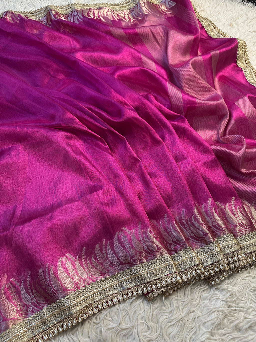 Designer Tissue Saree with Gotta Patti Lace work on Border