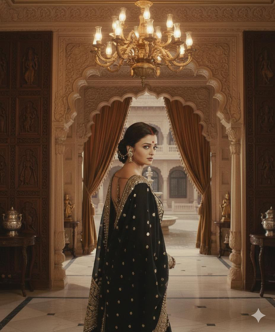 Black Aishwarya Georgette Designer Saree with cutdana handwork