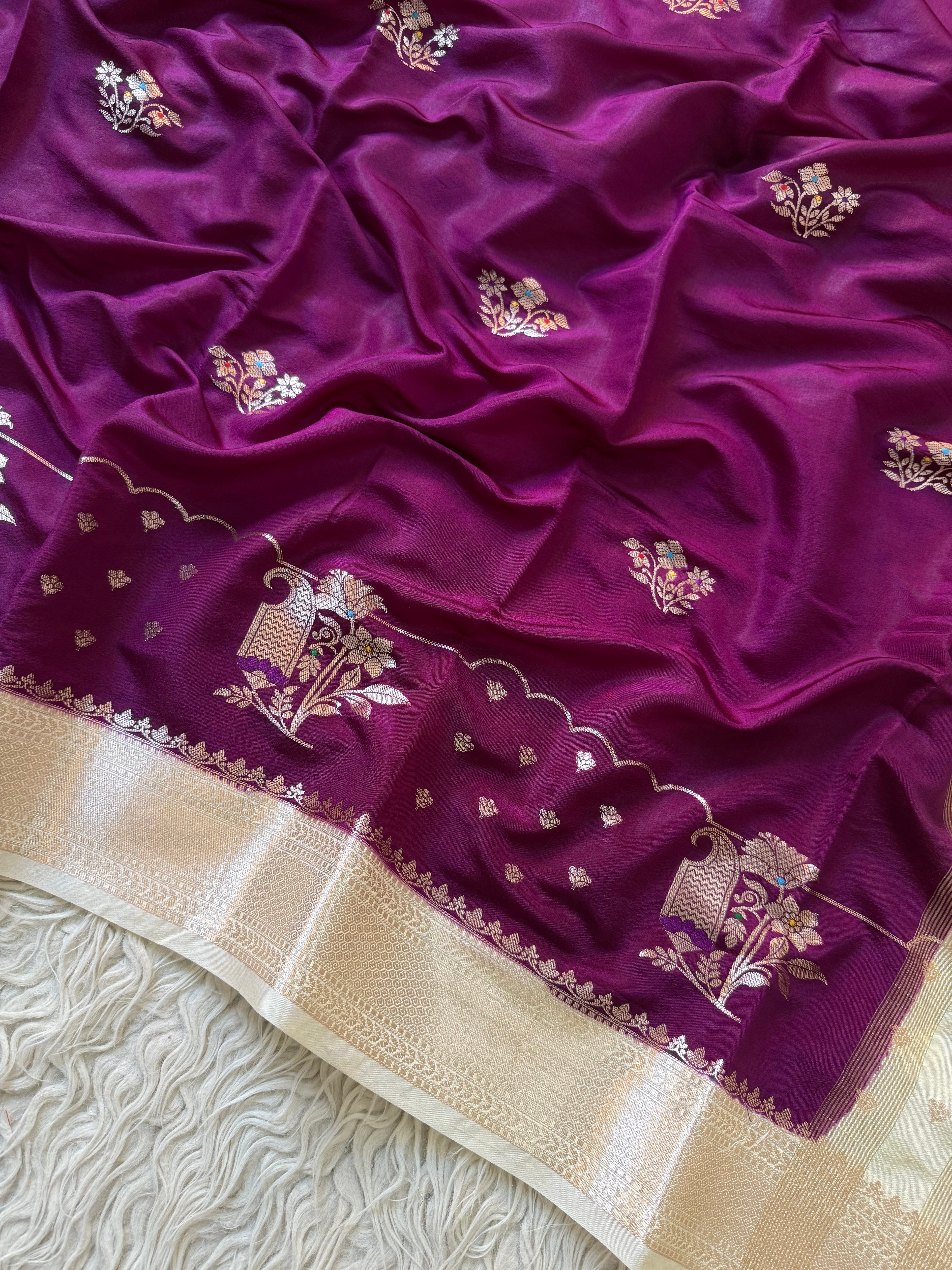 Butter Silk Banarasi Saree with minakari buti and border