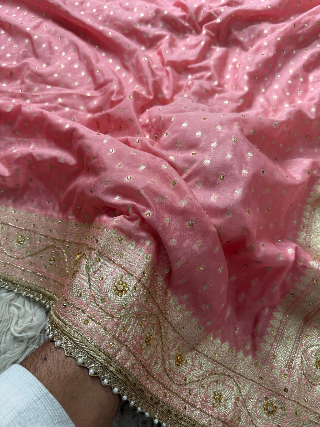 Barbie pink Georgette Designer Saree with cutdana handwork