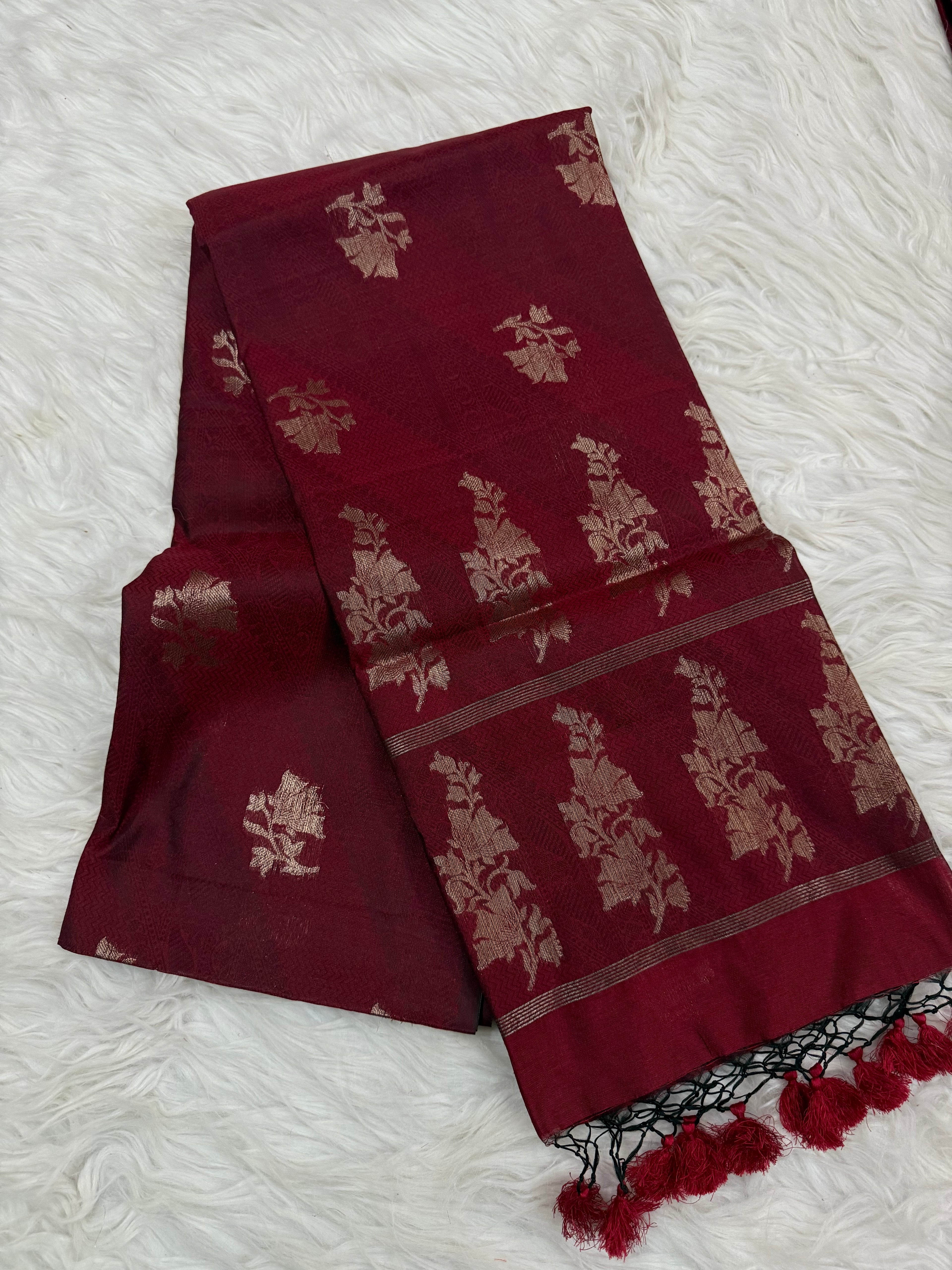 Maroon Khaadi big floral Saree