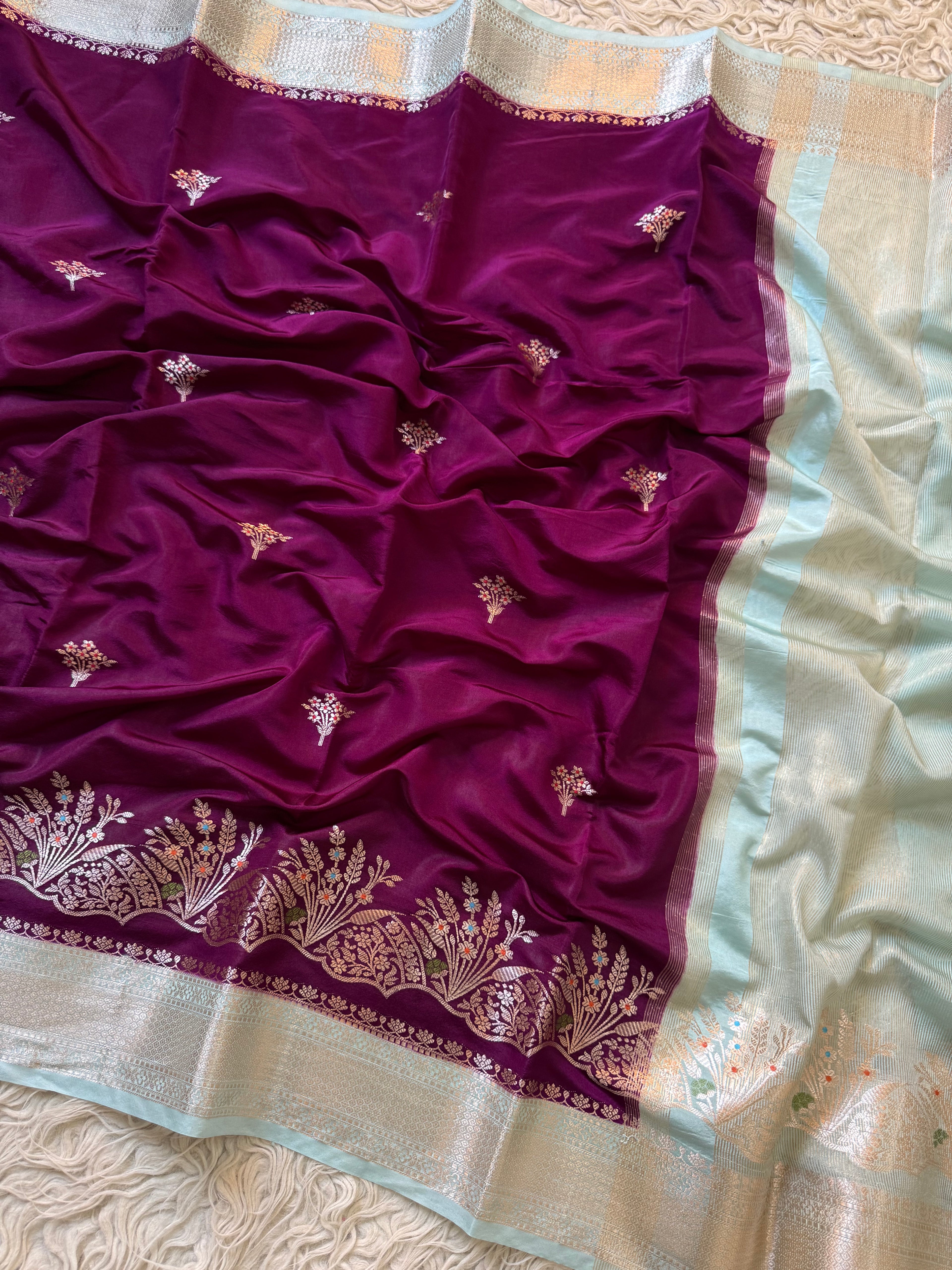 Butter Silk Banarasi Saree with minakari buti and border