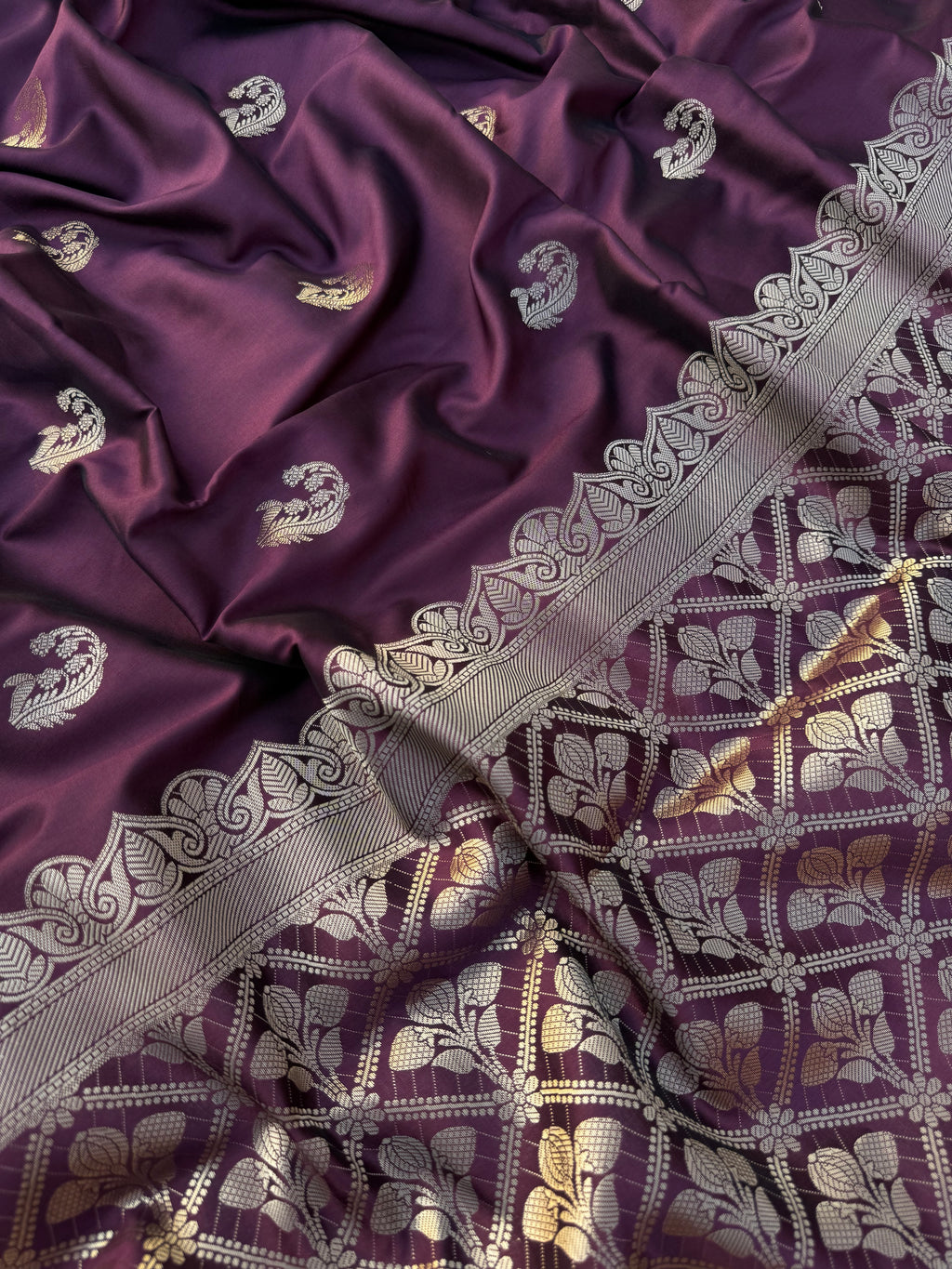 Rare wine shade Semi mashru katan Banarasi saree