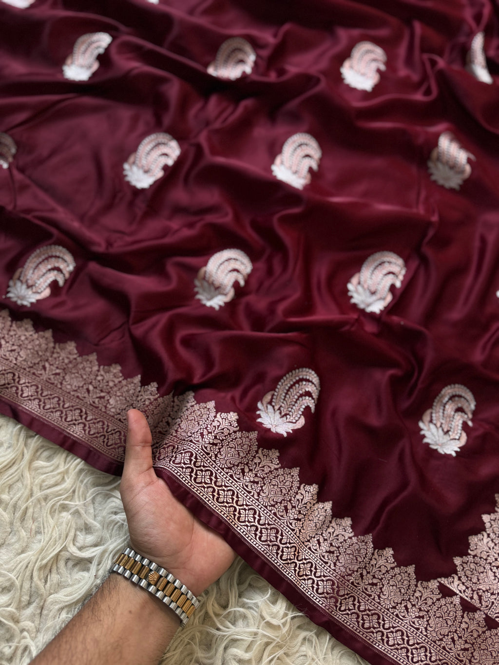 Banarasi Mashru Silk Saree All Over Alfi Meena Buta