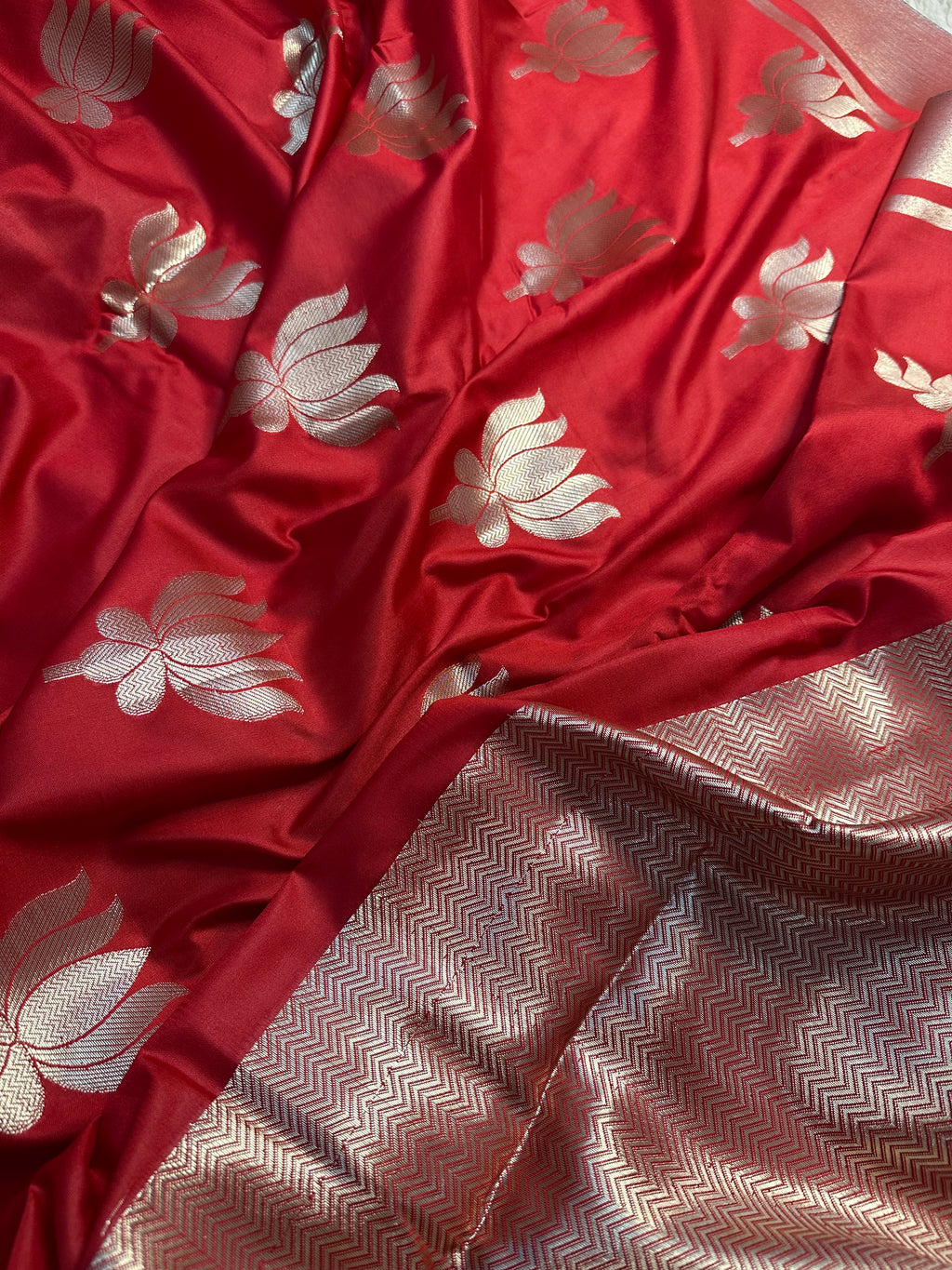 Bridal Red Semi mashru katan Banarasi saree