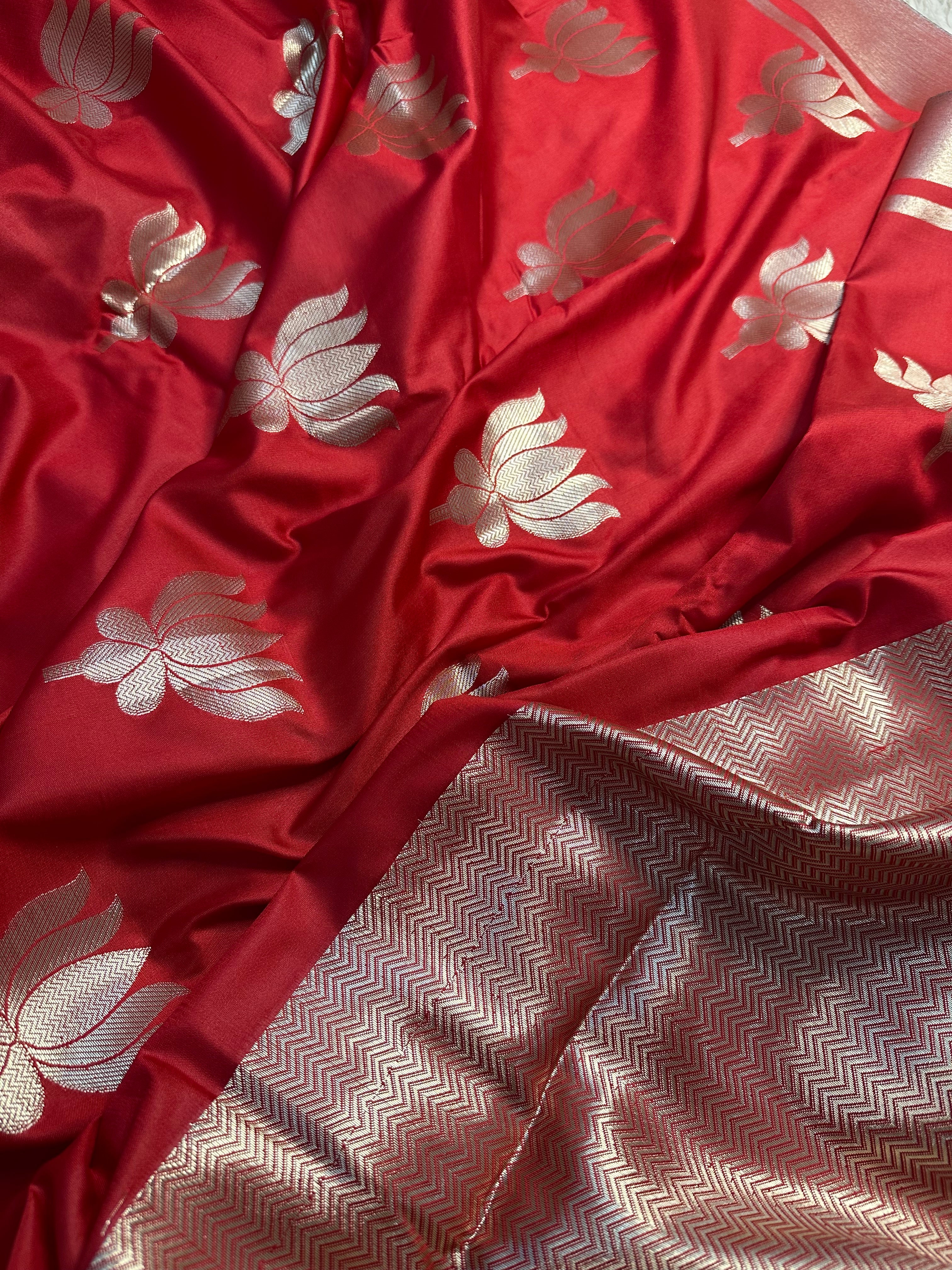 Bridal Red Semi mashru katan Banarasi saree