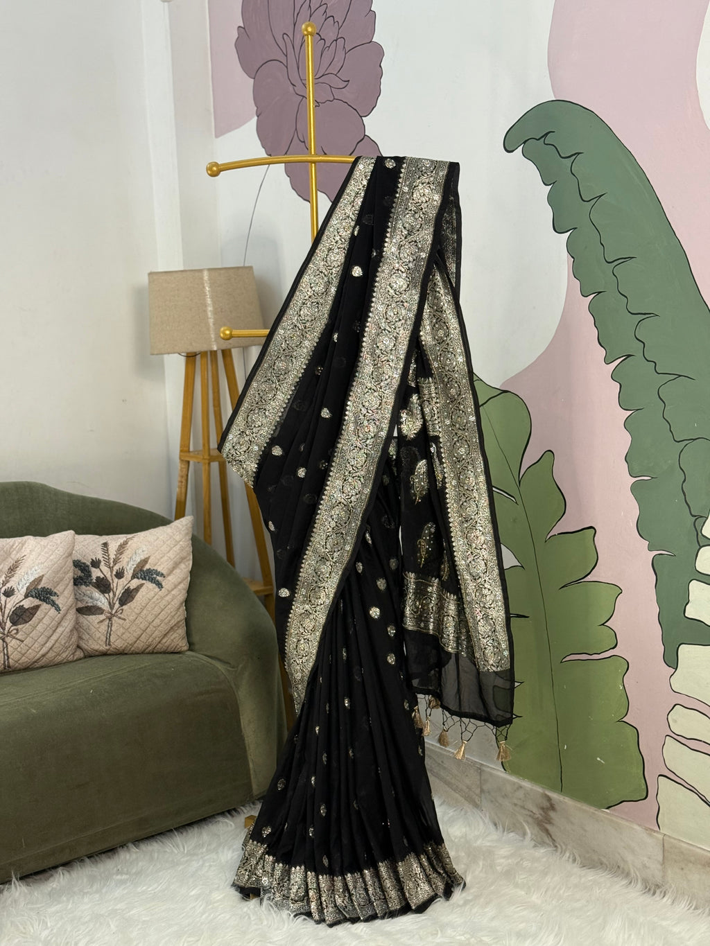 Black Aishwarya Georgette Designer Saree with cutdana handwork