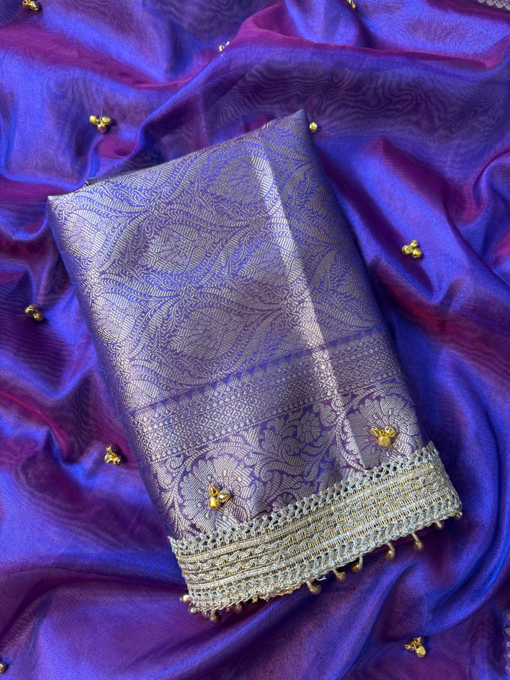 Purple Banarasi tissue saree X ghungroo work