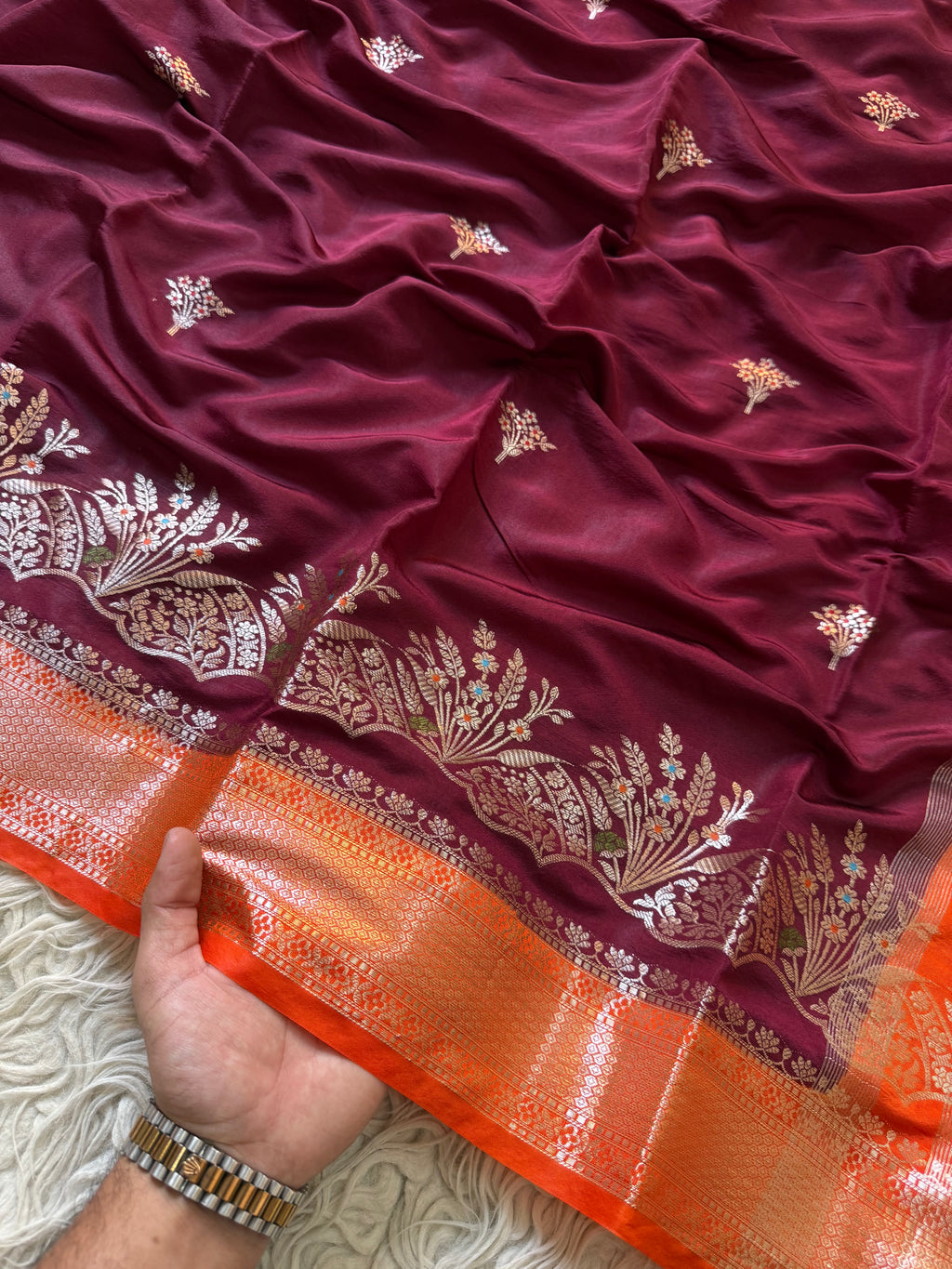 Butter Silk Banarasi Saree with minakari buti and border