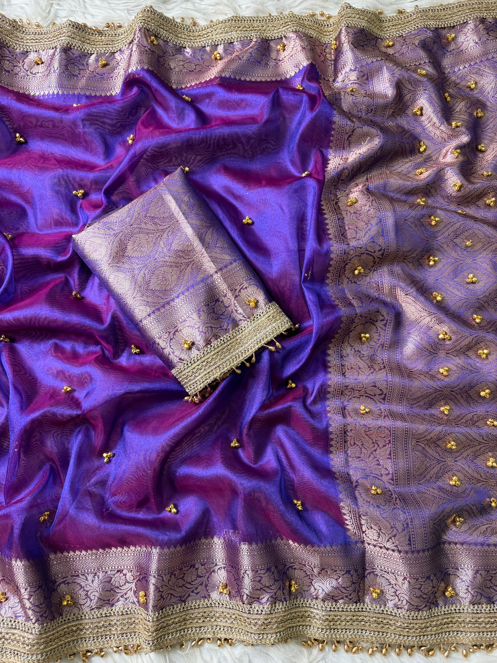 Purple Banarasi tissue saree X ghungroo work