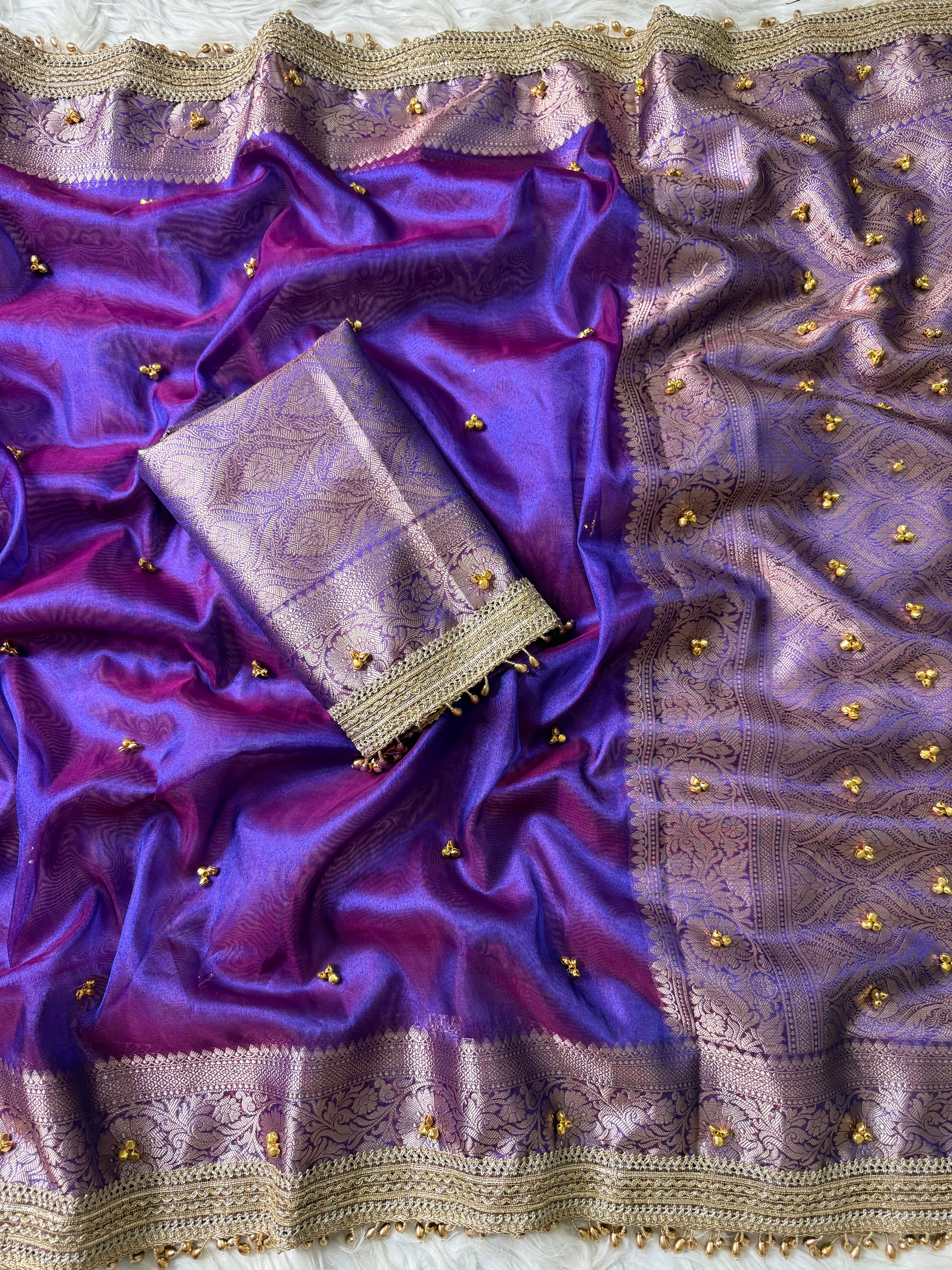 Purple Banarasi tissue saree X ghungroo work
