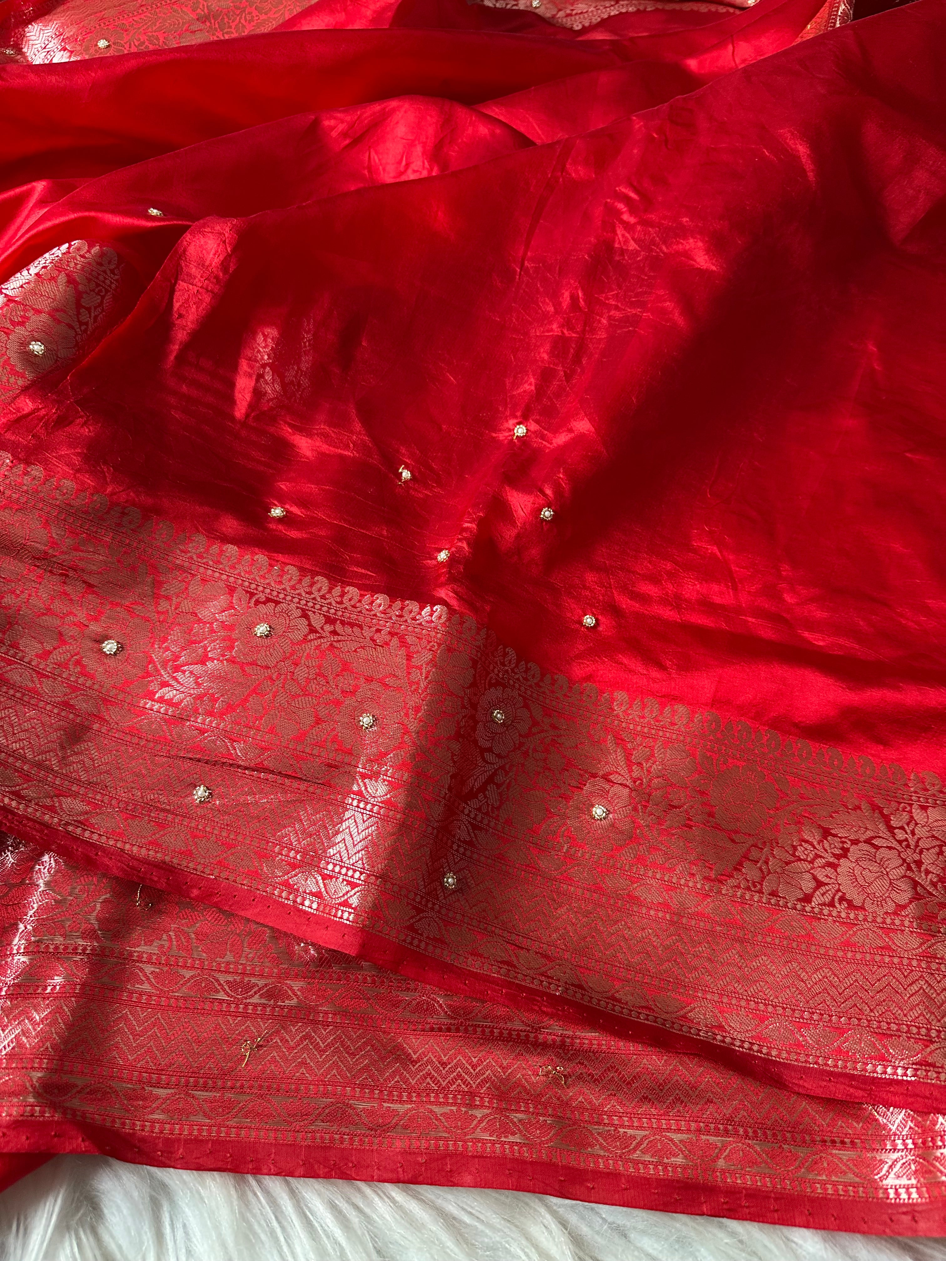 Banarasi pure Dupion silk saree X Mirror Handwork