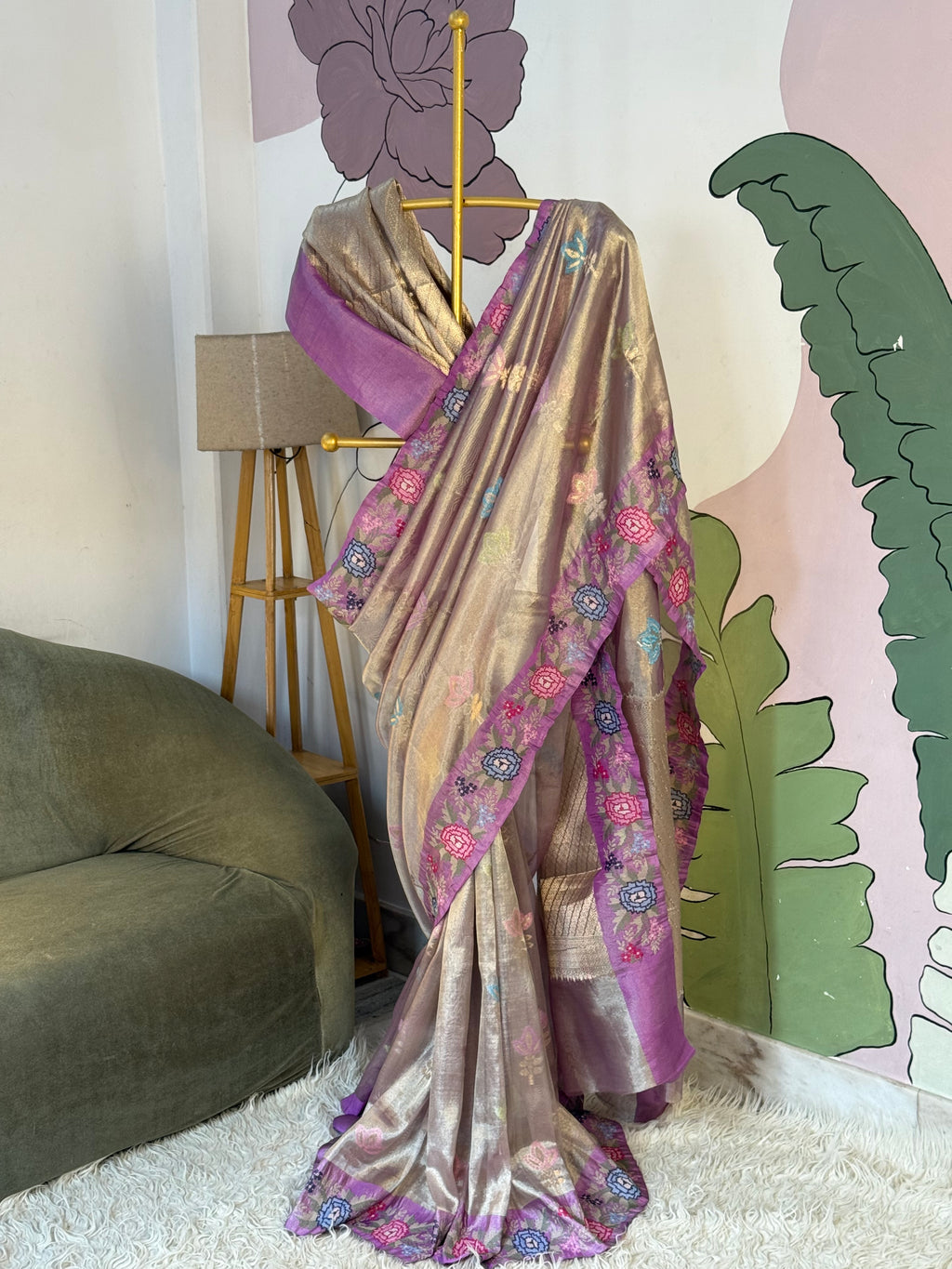 Banarasi tissue X Cross stitched Resham embroidery