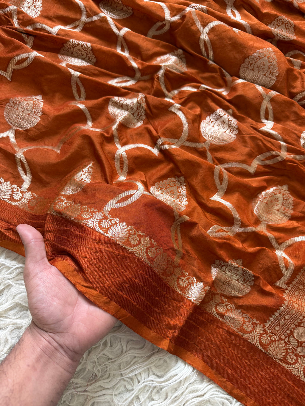 Banarasi Jaal Katan Silk Saree with Satin Patta
