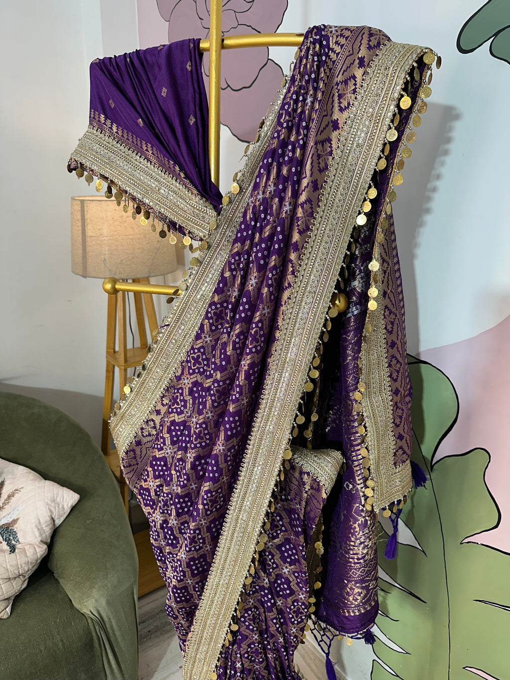 Black Designer Georgette Katan Silk Saree with Gota Patti and Coin lace