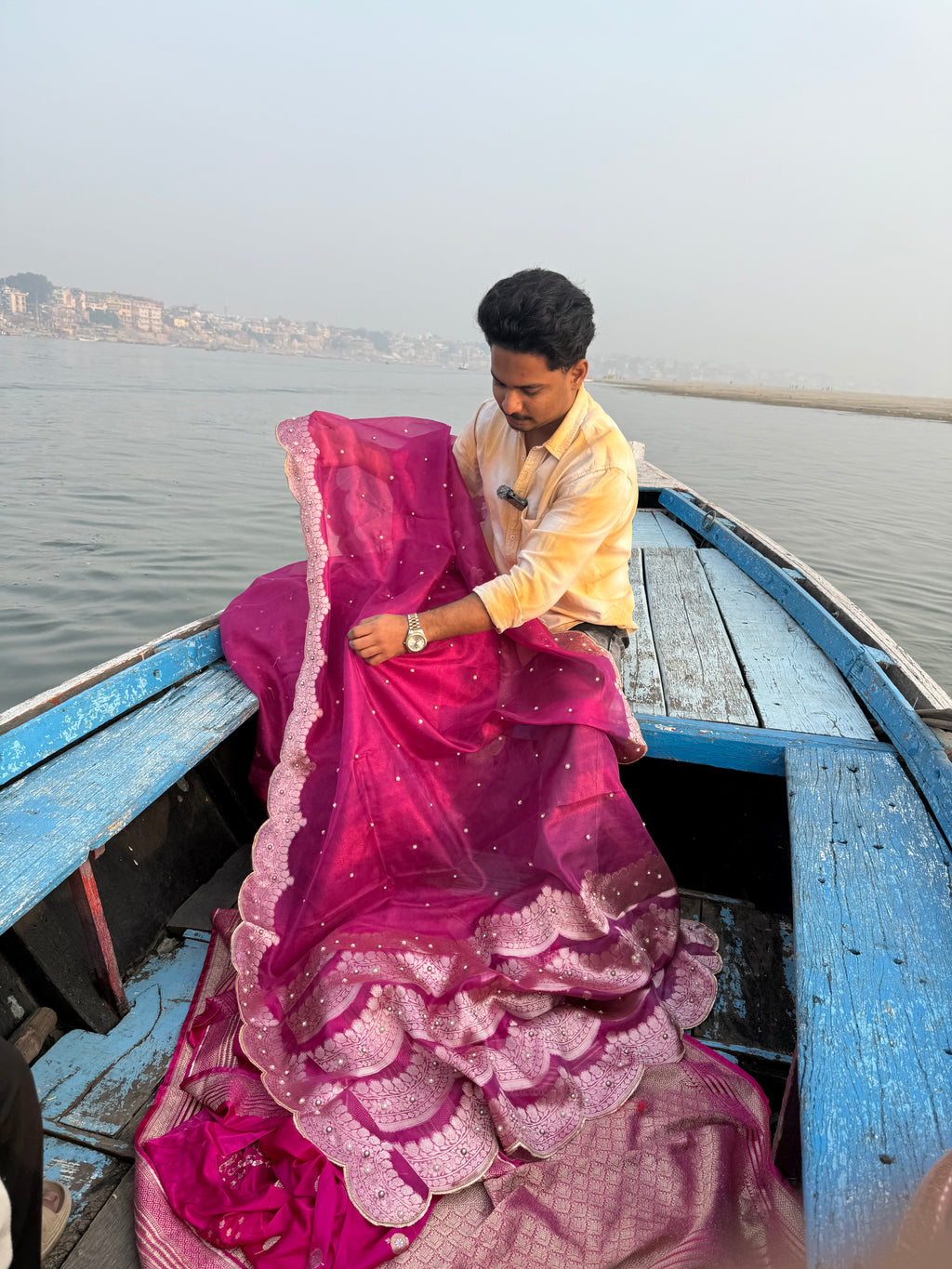 Banarasi Tissue Saree with Aari Work on all over Body with Intricate scallop border and Pallu