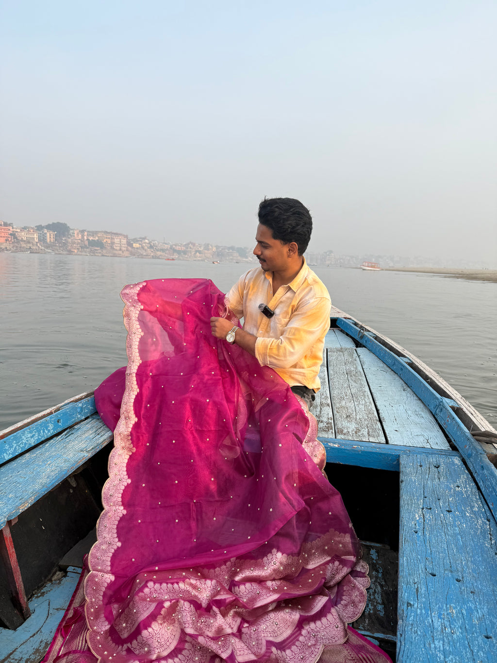 Banarasi Tissue Saree with Aari Work on all over Body with Intricate scallop border and Pallu