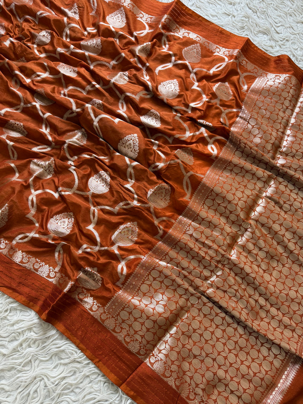 Banarasi Jaal Katan Silk Saree with Satin Patta