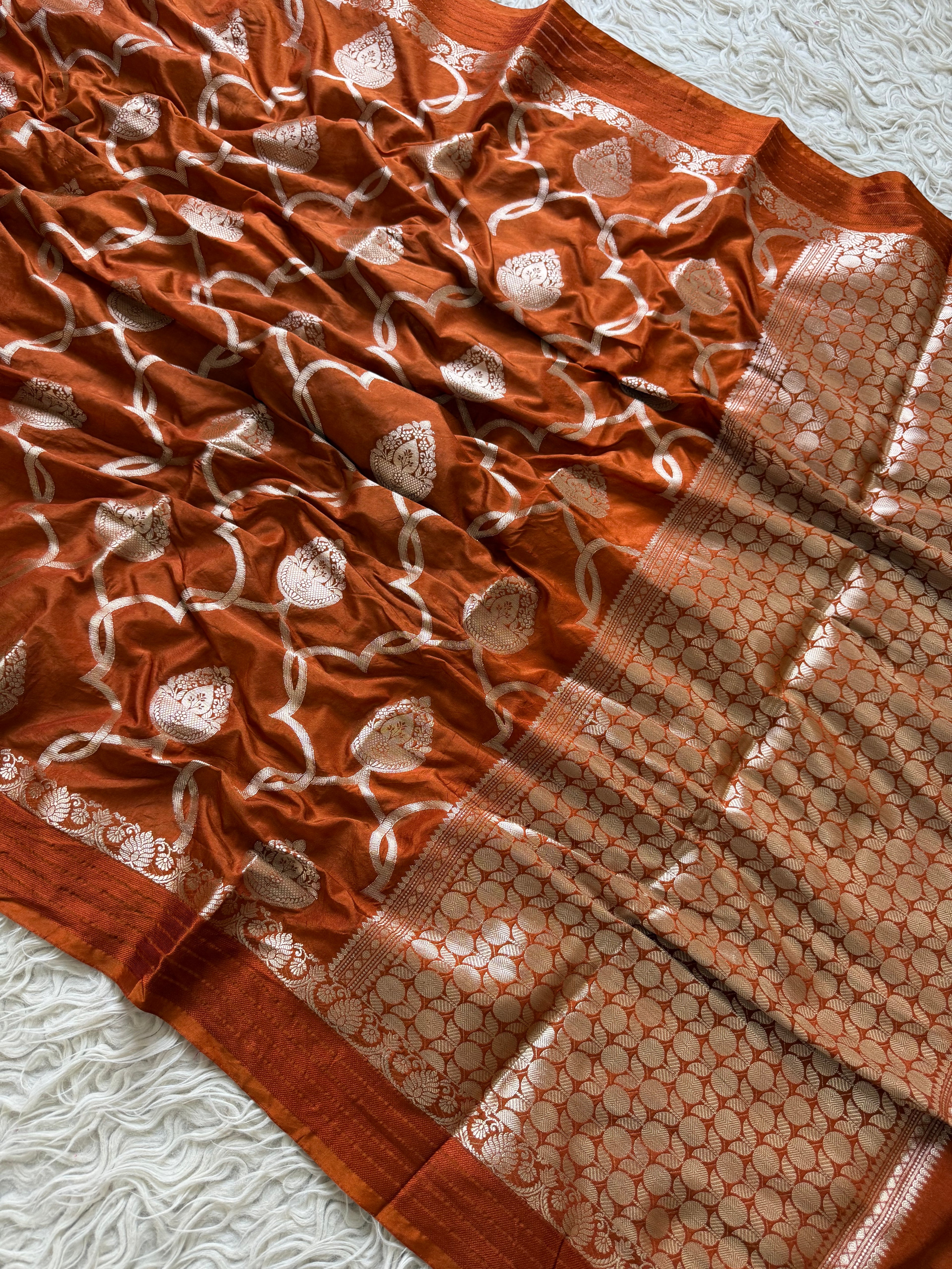 Banarasi Jaal Katan Silk Saree with Satin Patta