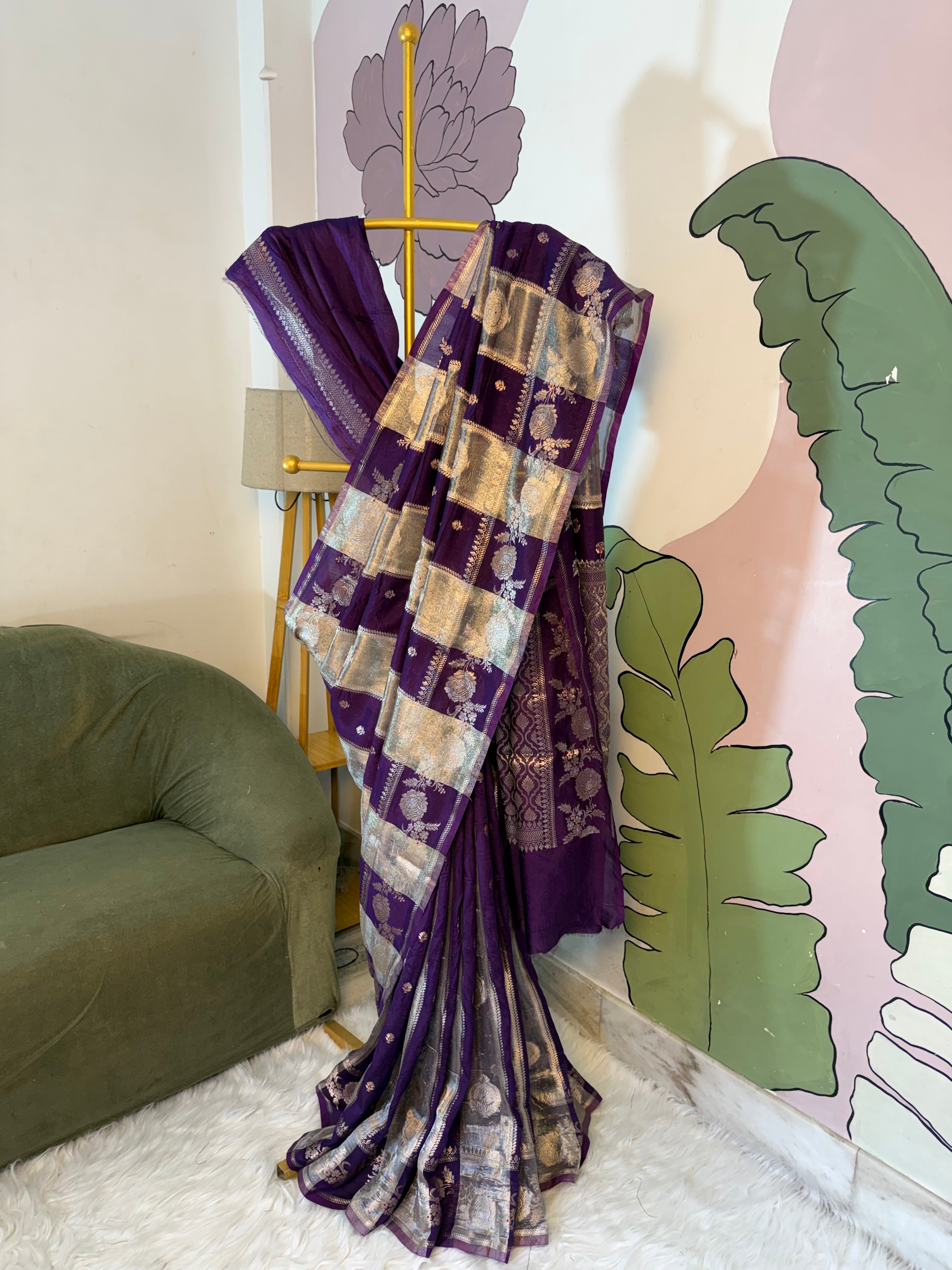 Chiniya Banarasi Saree with tissue strips unique design concept