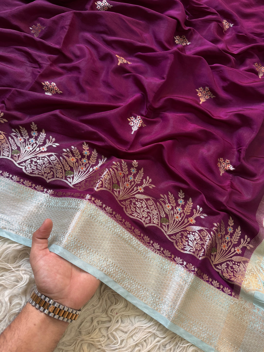 Butter Silk Banarasi Saree with minakari buti and border