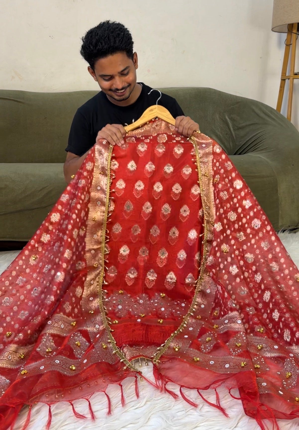 Banarasi tissue suit with Ghungroo work