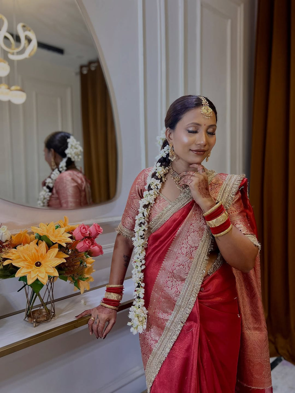 Designer Banarasi Tissue Saree with Pearl Work on all over Body with Intricate Border and Pallu Design Along with Gotta Patti Lace Work