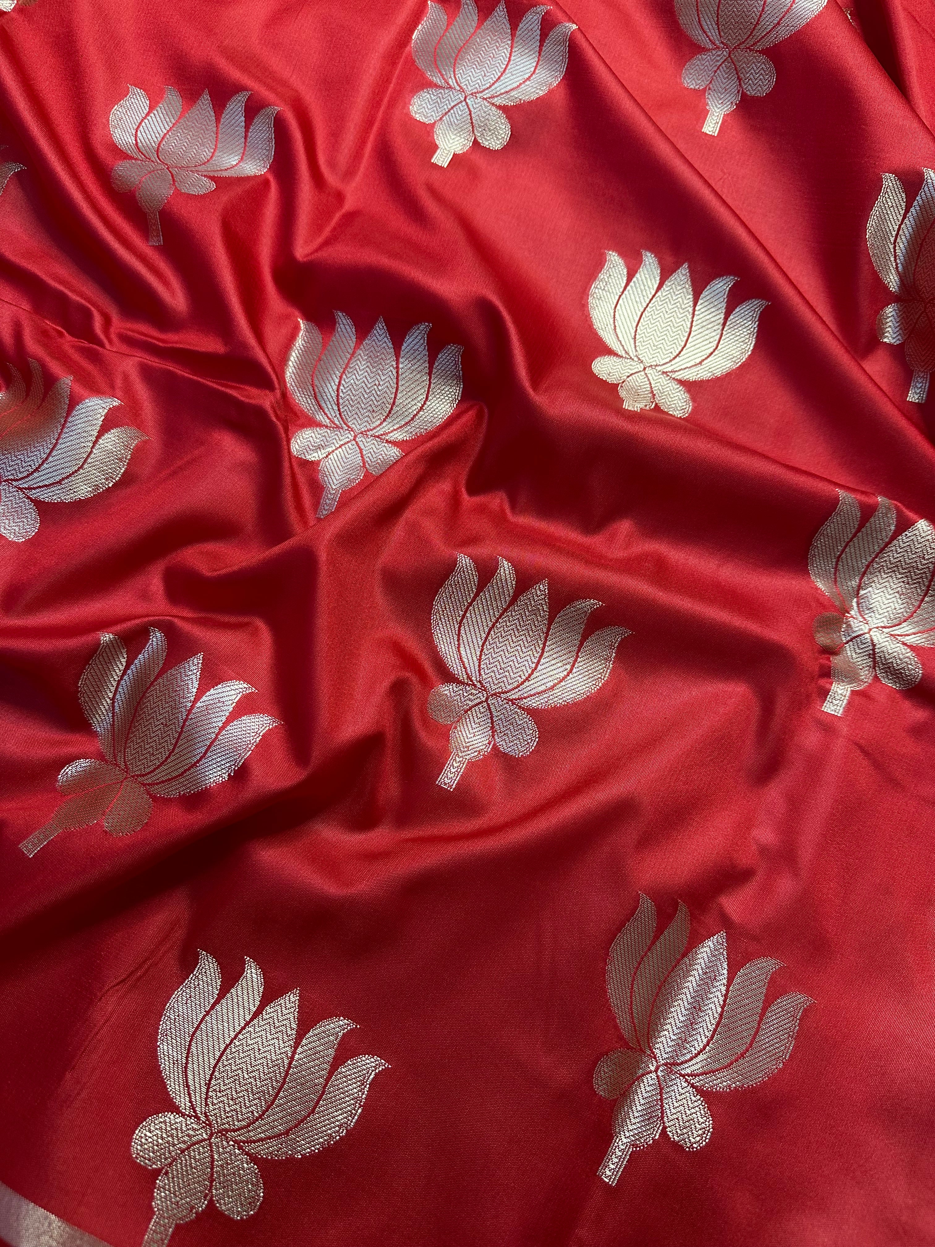 Bridal Red Semi mashru katan Banarasi saree