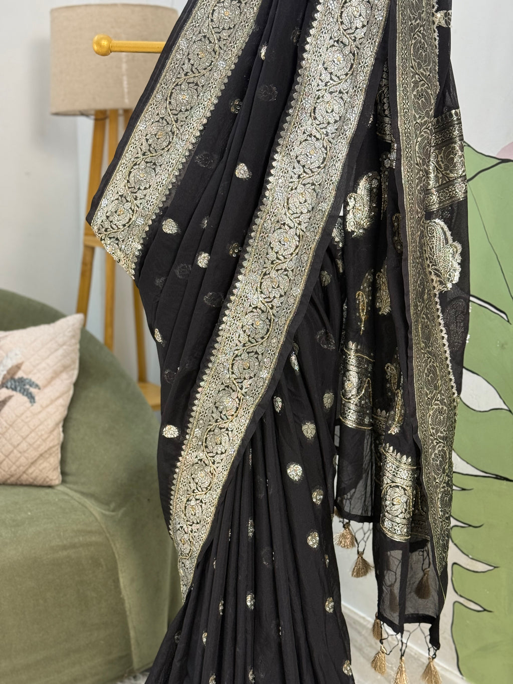 Black Aishwarya Georgette Designer Saree with cutdana handwork
