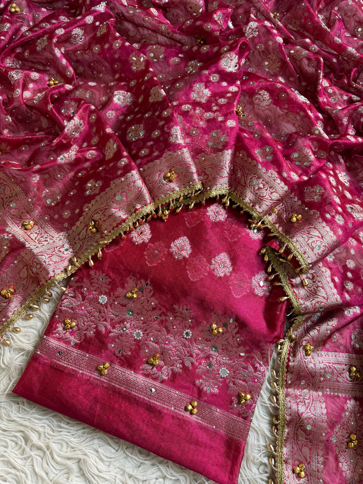 Banarasi tissue suit with Ghungroo work