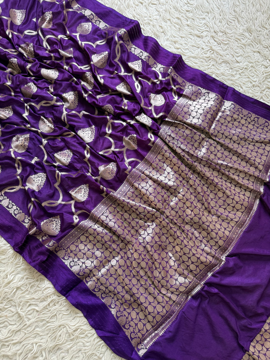 Banarasi Jaal Katan Silk Saree with Satin Patta