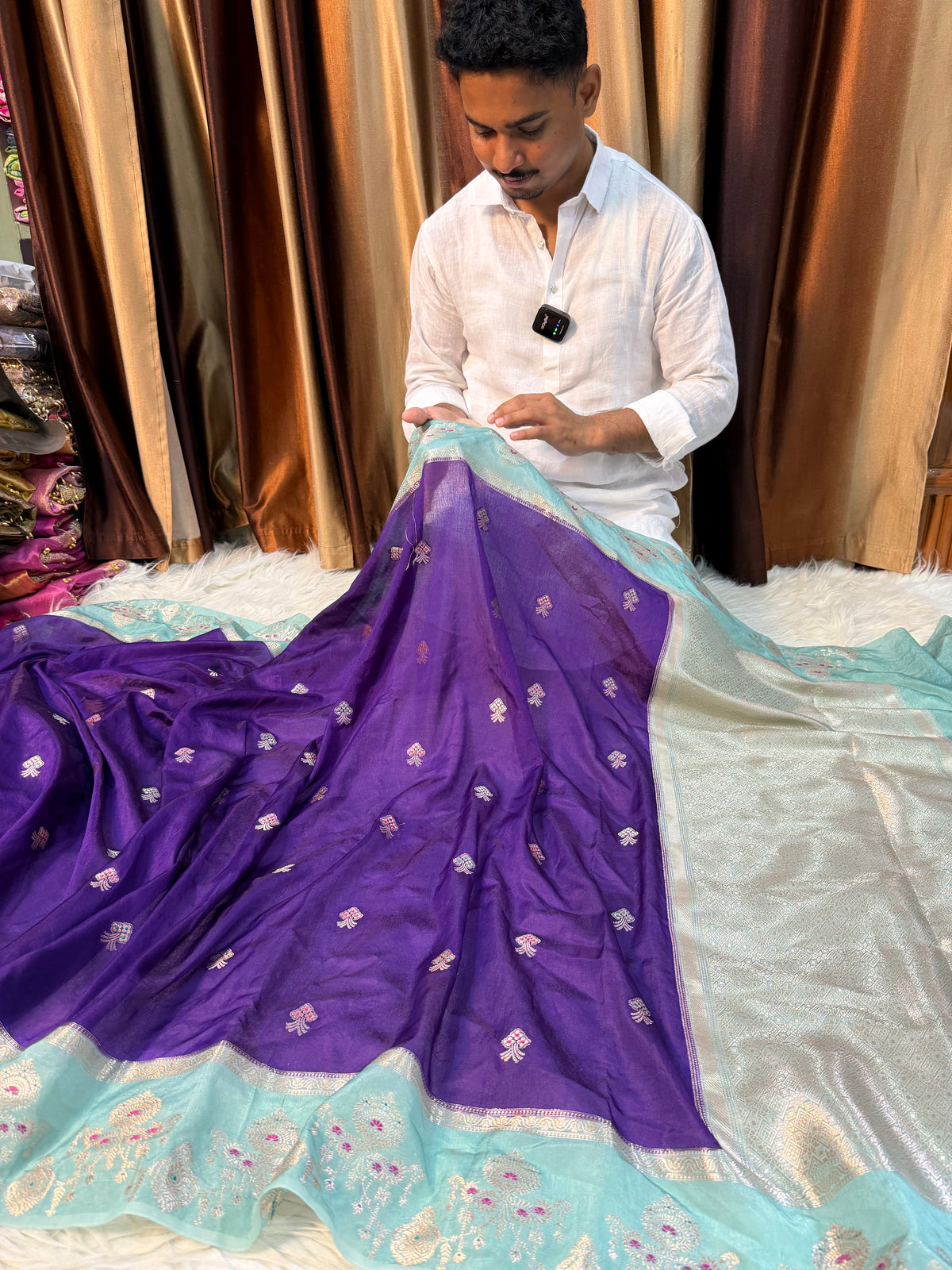 Paper Silk Banarasi Saree with minakari buti and border