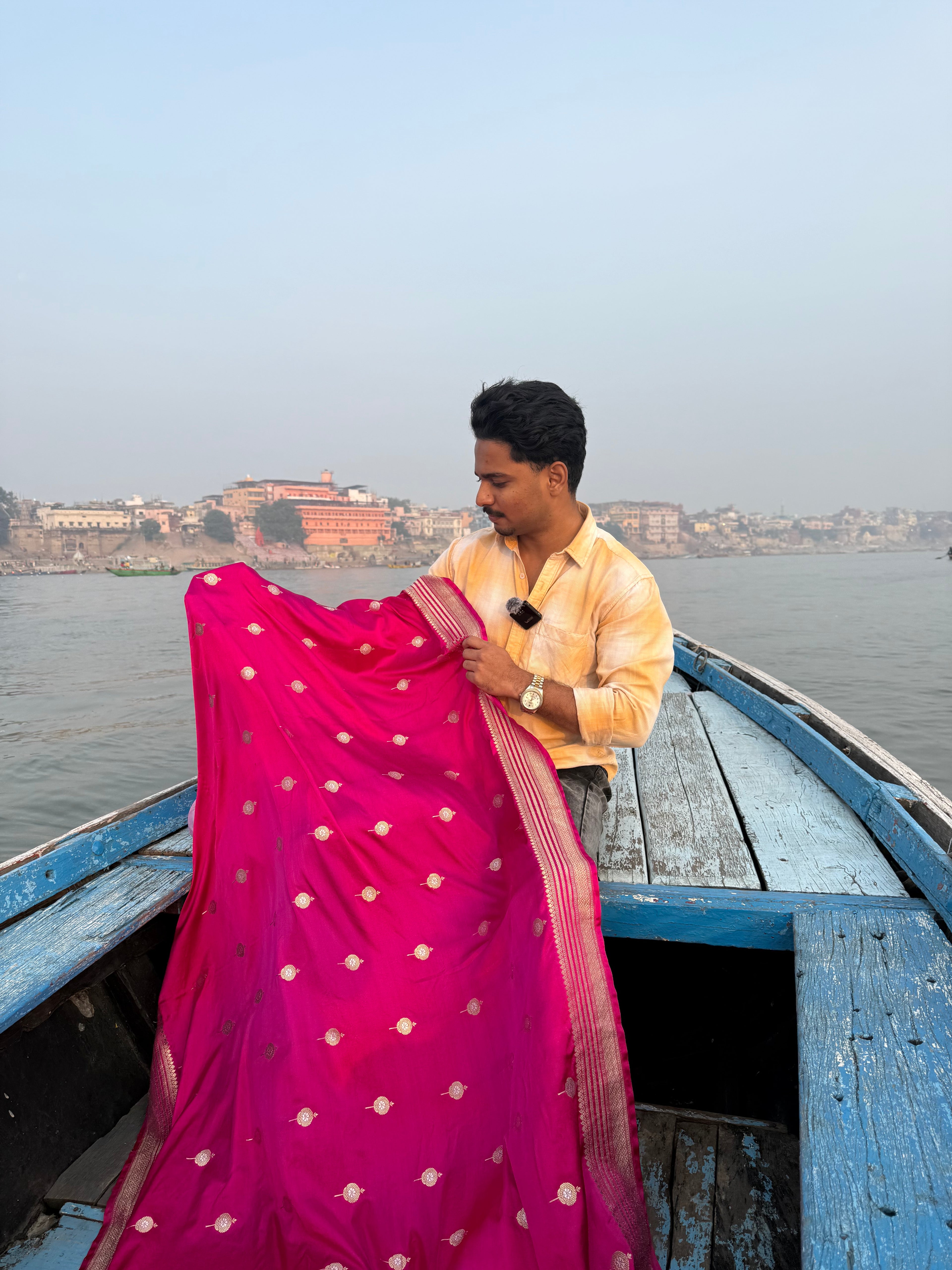 Rani Pink shade Banarasi Mashru Silk Saree All Over Alfi Meena Buta