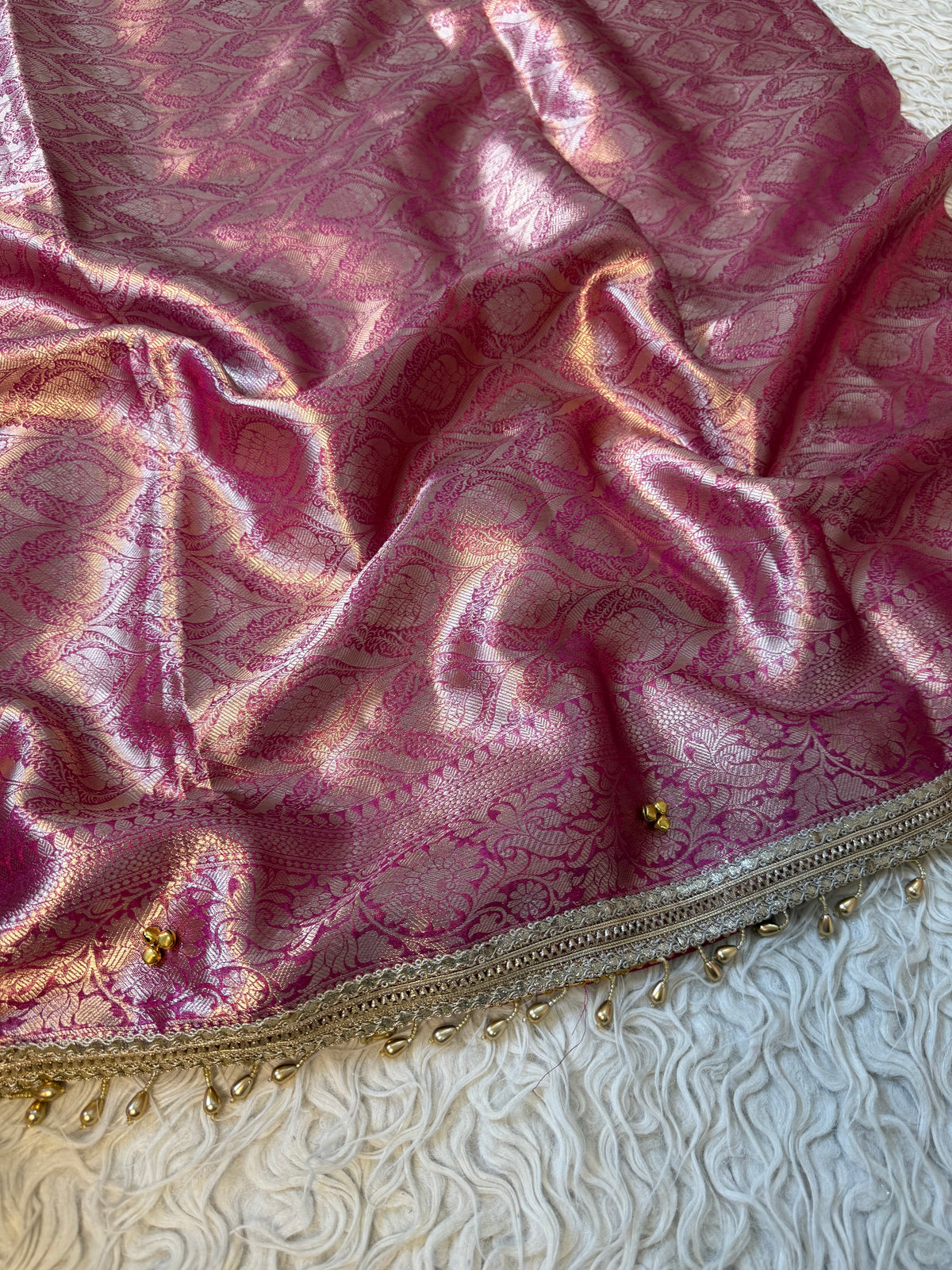 Rani pink Banarasi tissue saree X ghungroo work