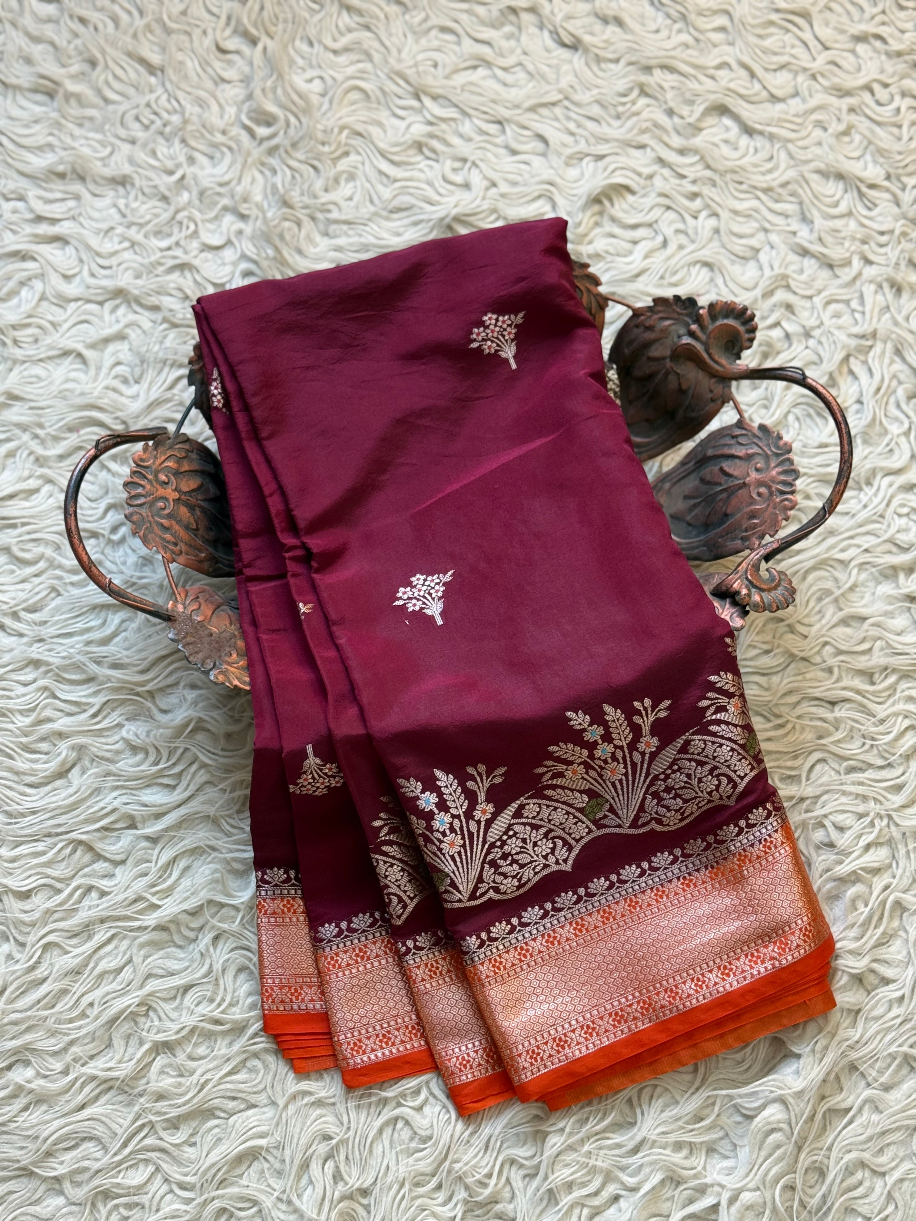 Butter Silk Banarasi Saree with minakari buti and border